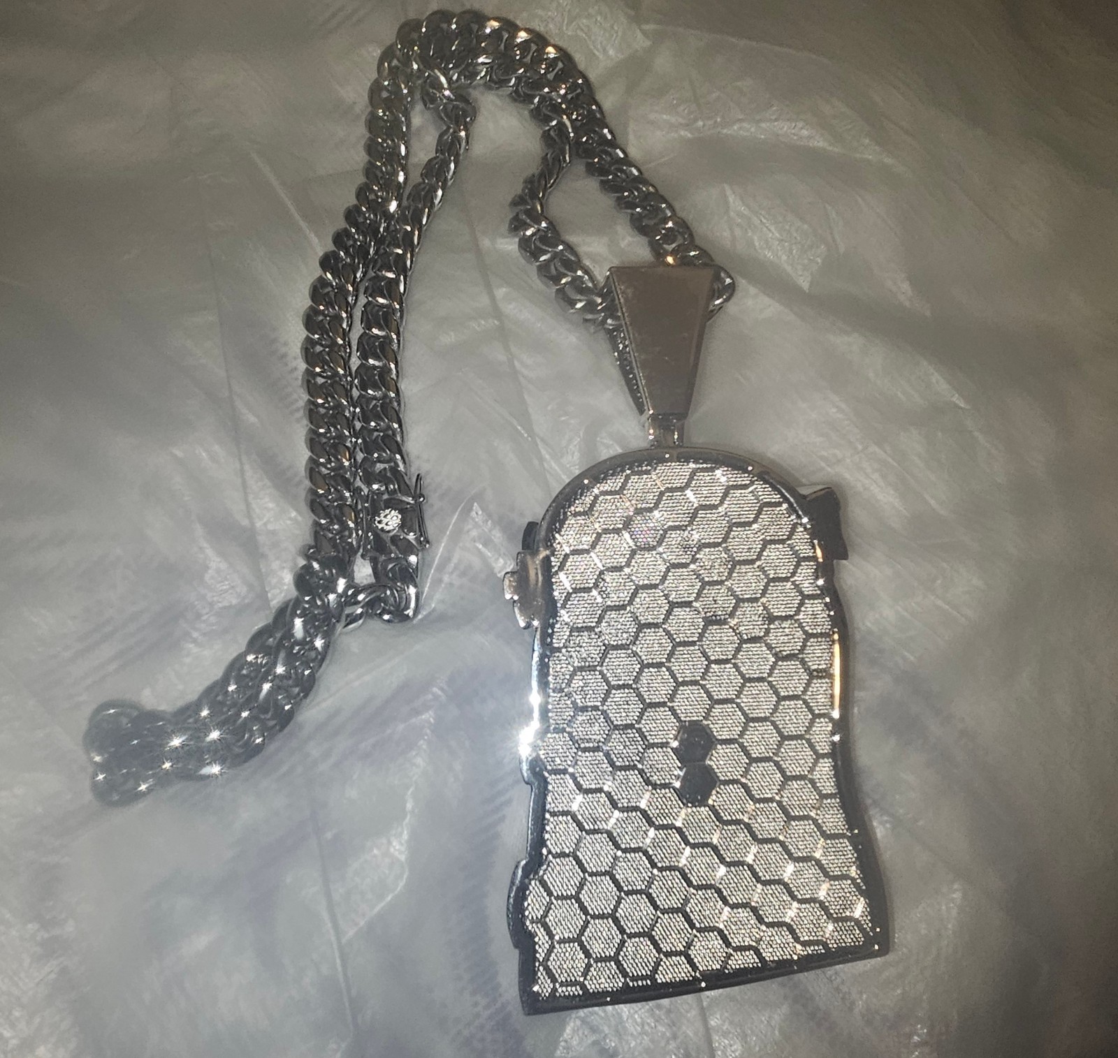 Iced Jesus Face Head Extra Large Pendant Silver Shiney