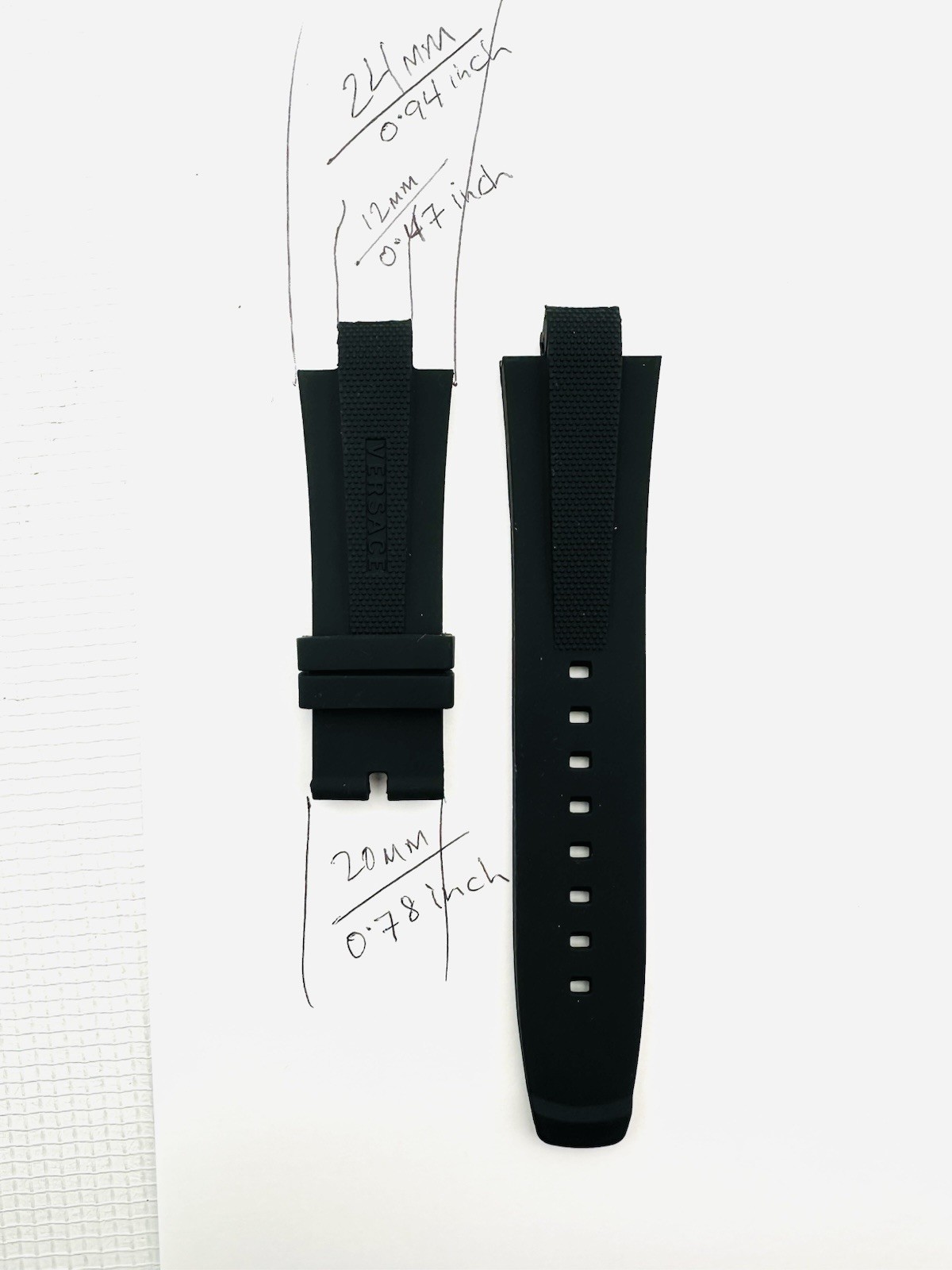 VERSACE WATCH STRAP, VE2H , BLACK RUBBER , TONGUE BUCKLE STRAP , VERSACE STRAP