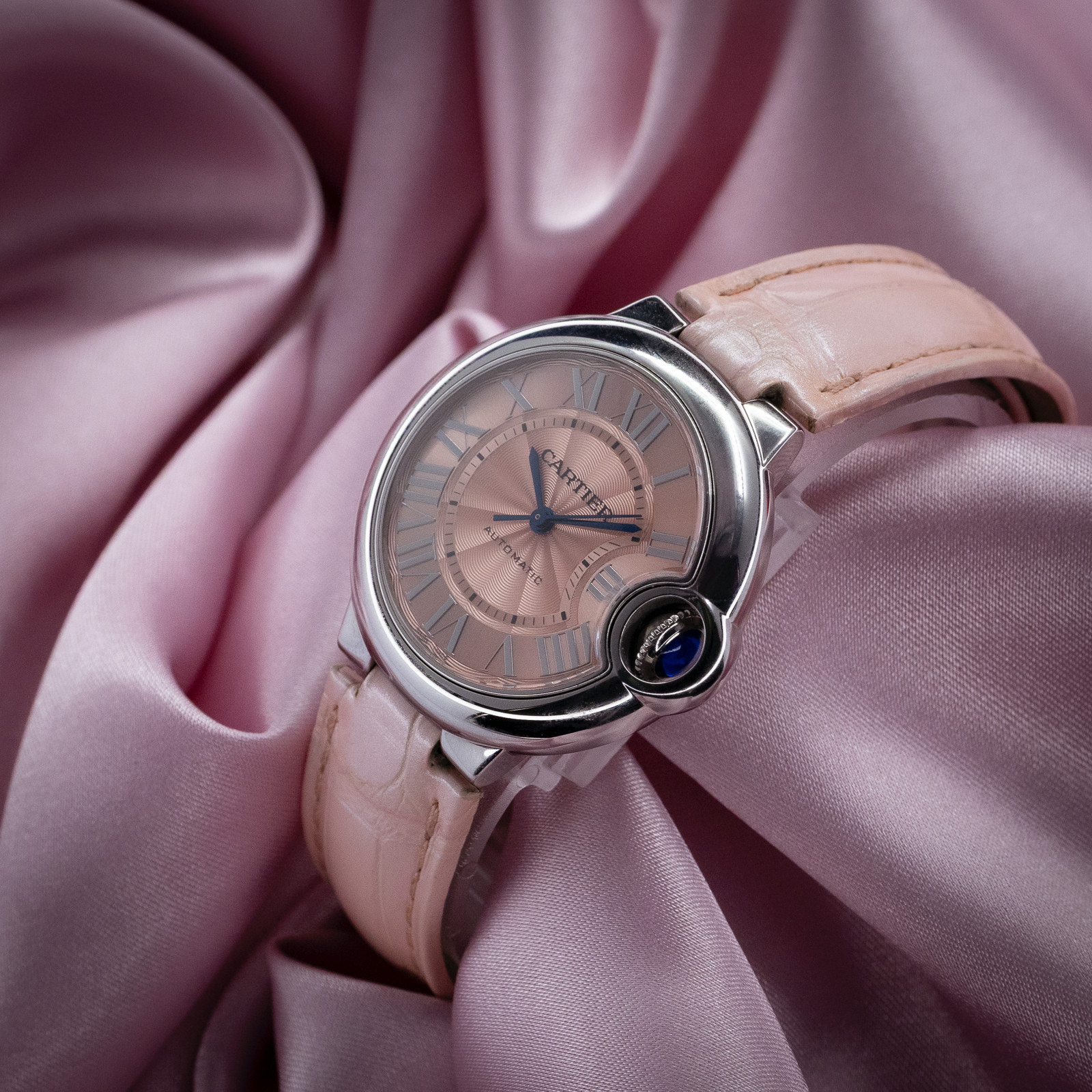 Cartier Ballon Bleu Pink Dial 33mm Automatic Steel Full Set WSBB0002