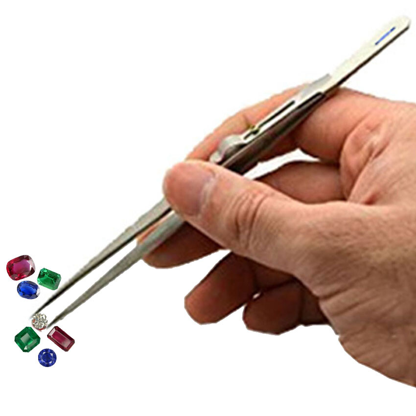 Diamond Stone Tweezers Locking Jewelry Tweezer Slide Lock Medium Tip