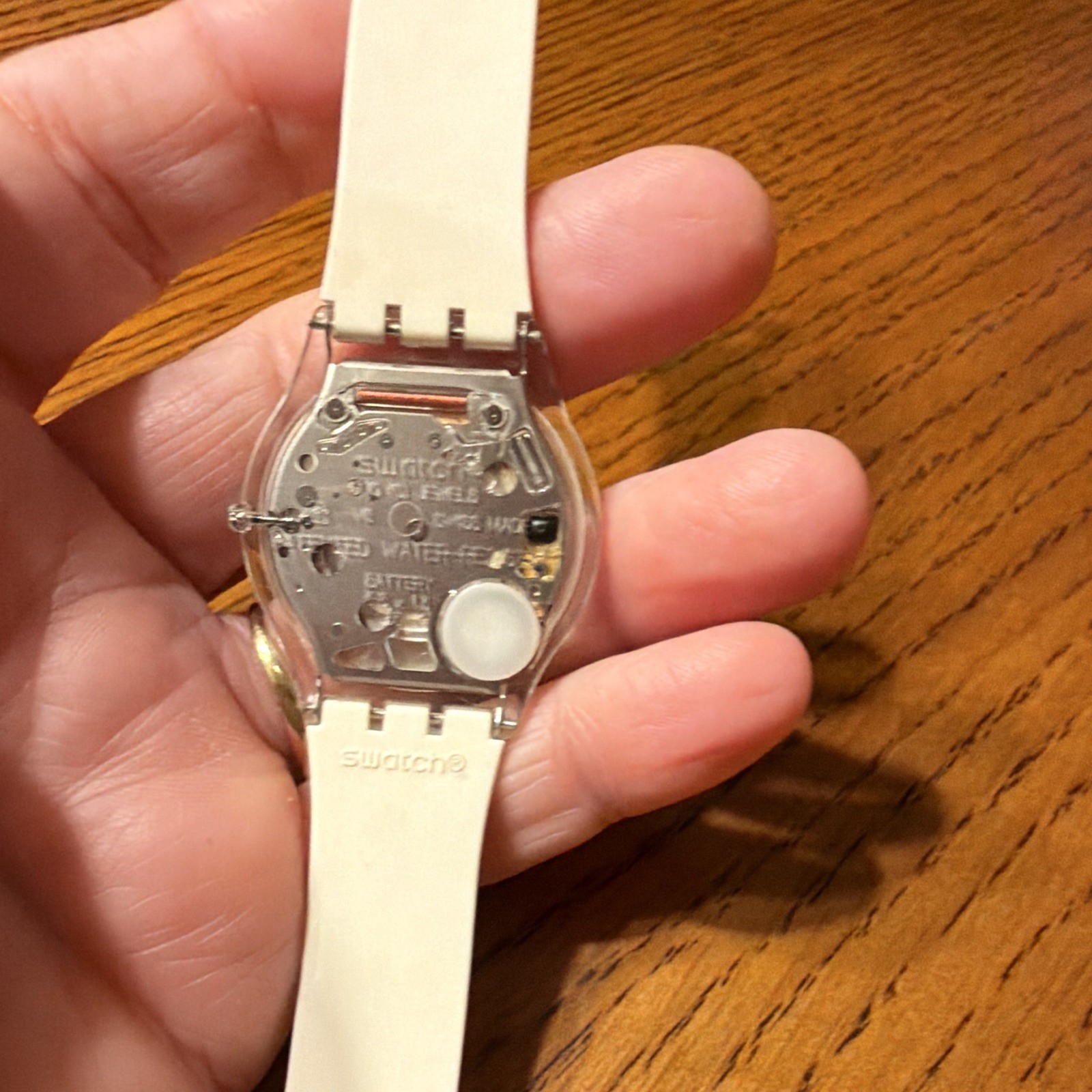 Swatch Swiss Made Quartz Analog Blue Dial Clear Plastic Case White Strap