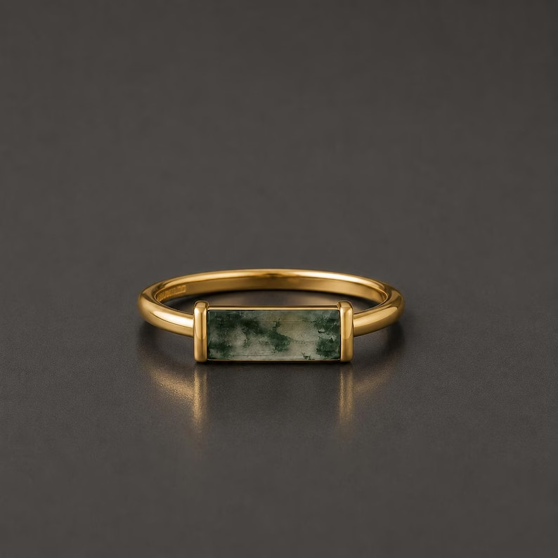 Green Moss Agate Ring, Base Metal: Brass Finish: Gold Plated