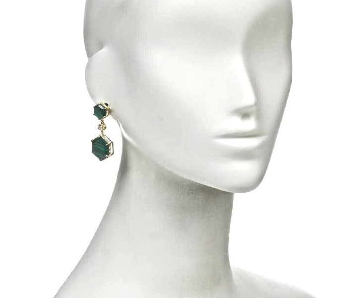 Rarities Sterling Silver Gold-Plated Quartz Hexagon Drop Earrings-Pierced-NWT