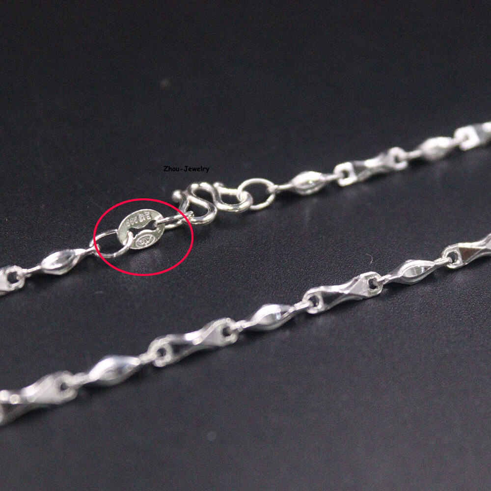Pure S999 Fine Silver 999 Chain 3mm Lucky Yuanbao Link Necklace 9.5-10g 17.9inch