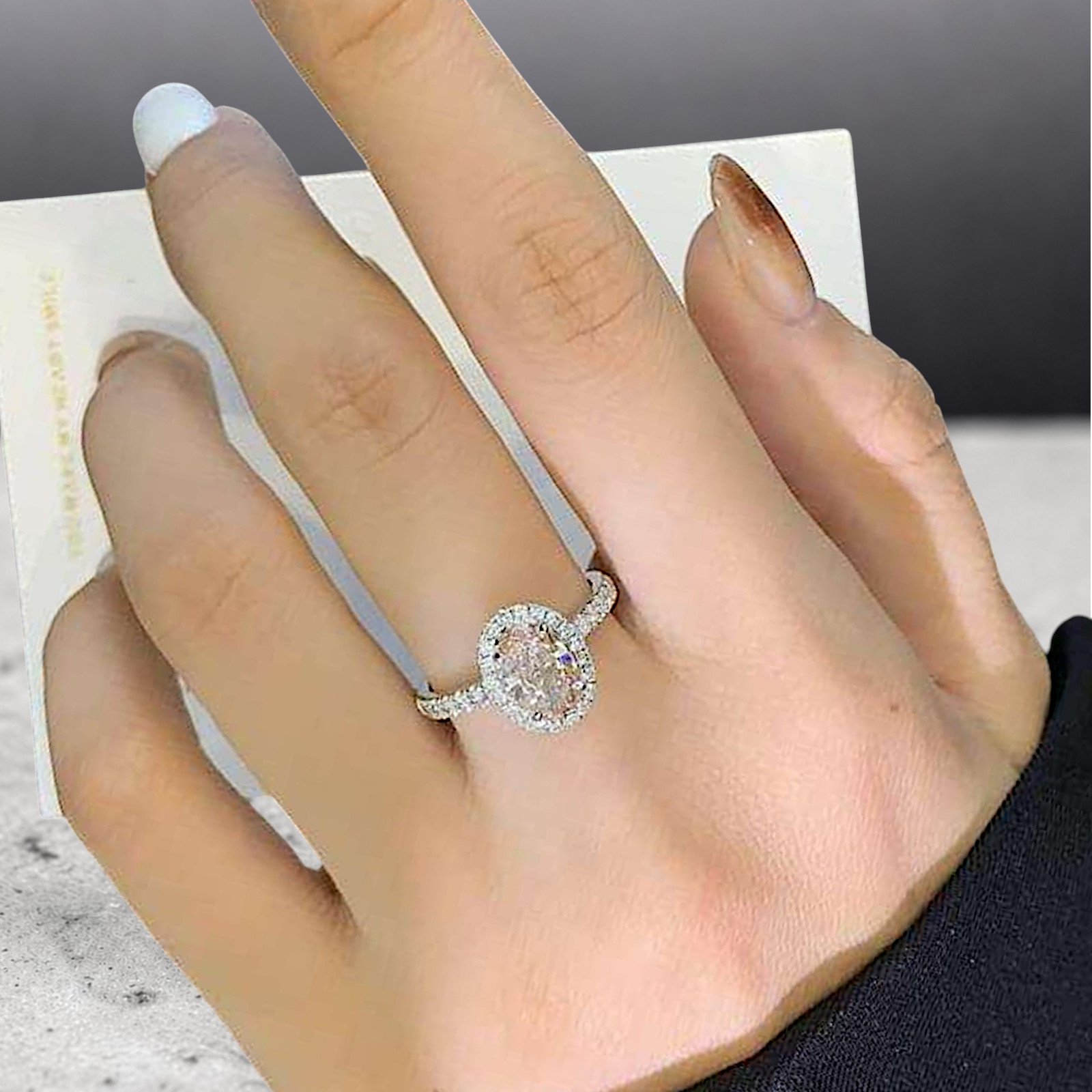 Fancy Vivid Pink Lab Grown Diamond Wedding Ring 18K White Gold 2.75 CT Oval Cut