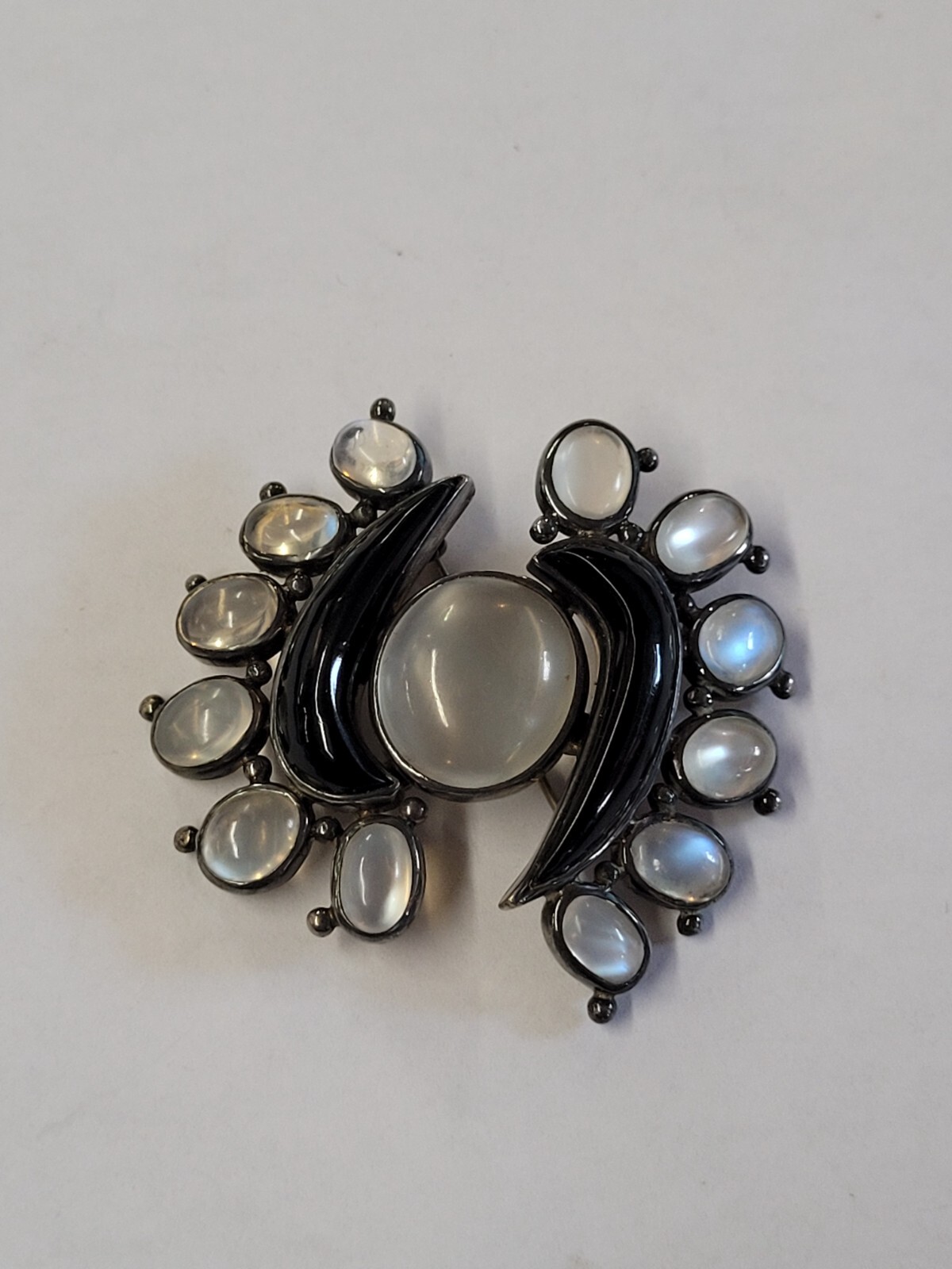ANTONIO PINEDA MOONSTONE ONYX BROOCH STERLING SILVER RARE!