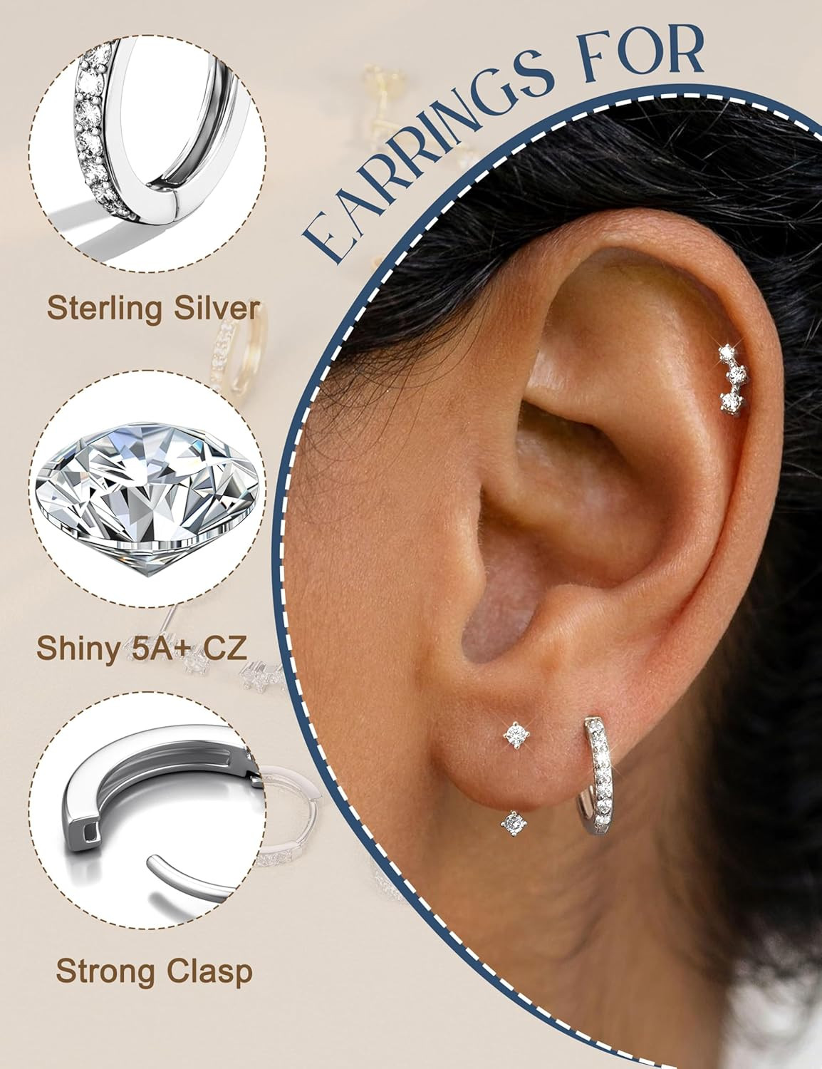 3 Pairs 925 Sterling Silver Hypoallergenic Earrings for Women Trendy – 14K Gold