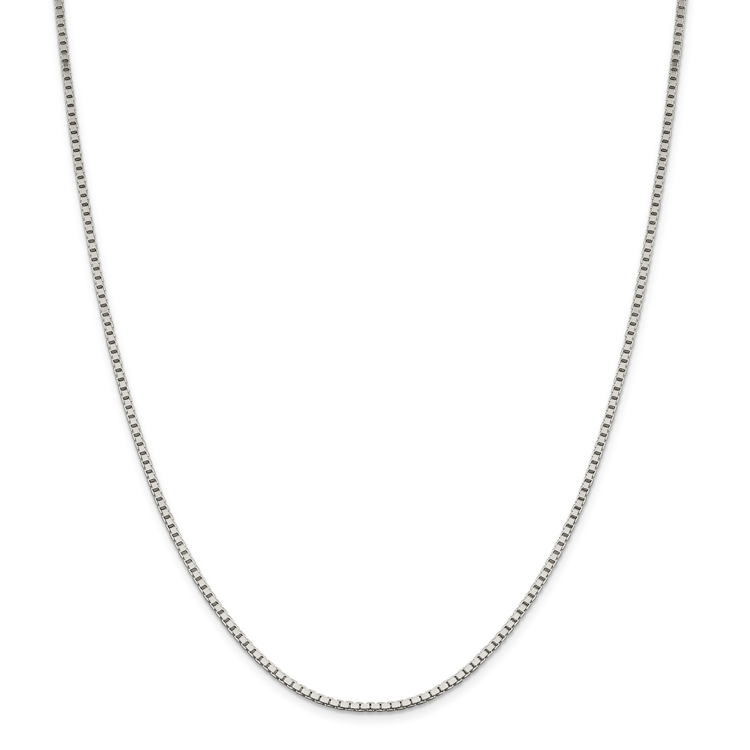 Sterling Silver Solid Polished 1.9mm Plain Box Chain w/ Lobster Clasp 16″ – 36″