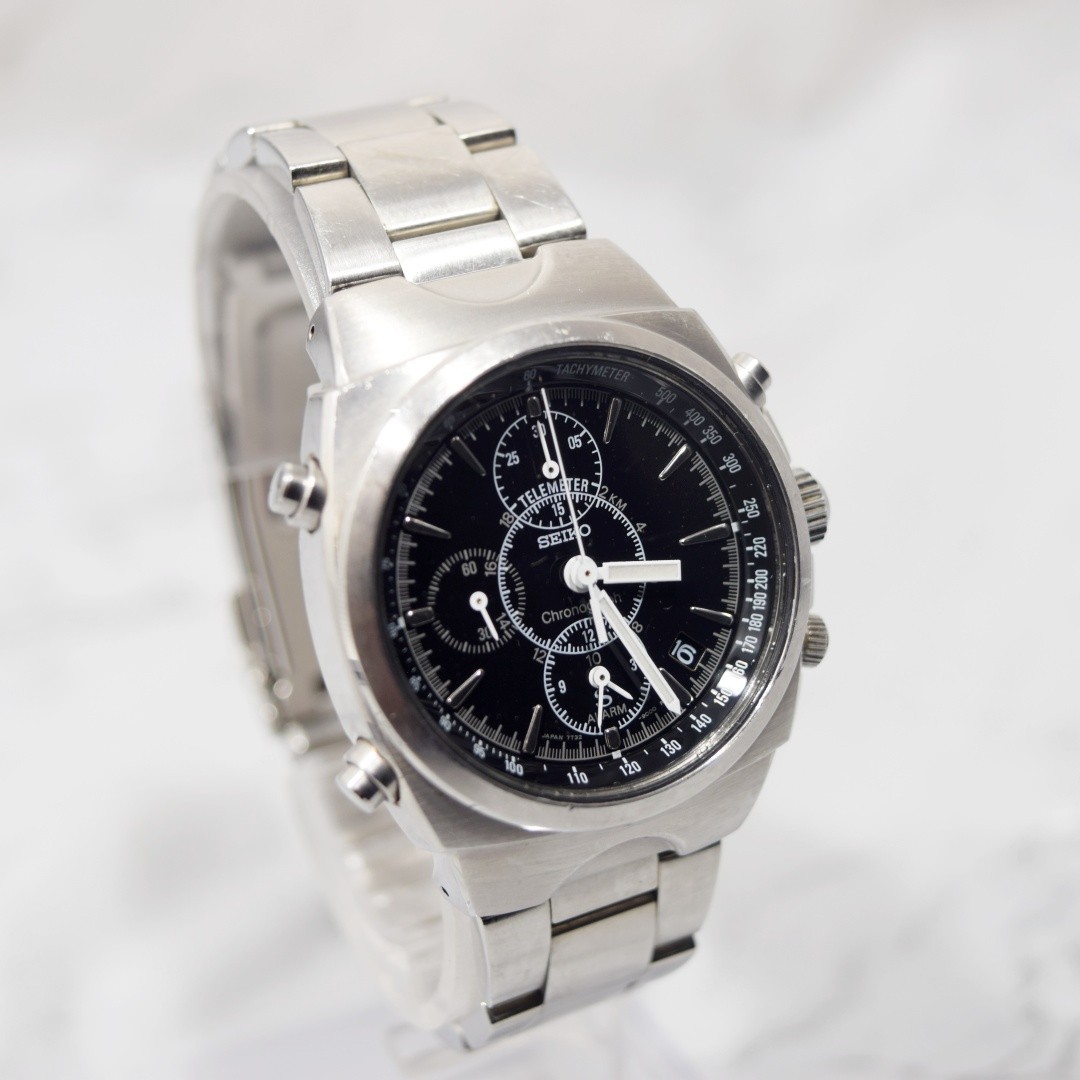 [New Glass] Vintage 1999 SEIKO SUS 7T32-9000 Chronograph Alarm Men’s Qz Watch