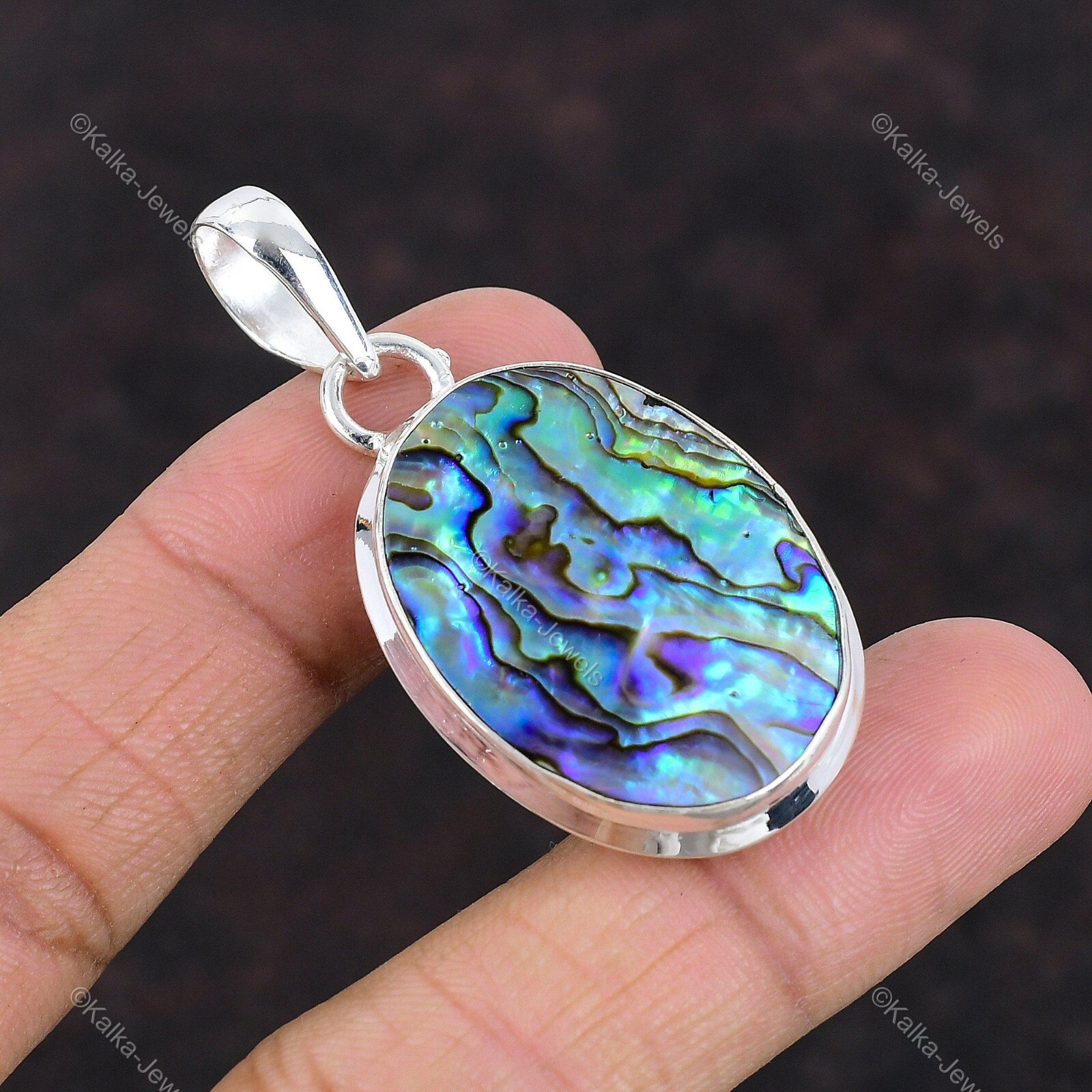 Natural Abalone Shell Gemstone Pendant 925 Sterling Silver Jewelry For Women
