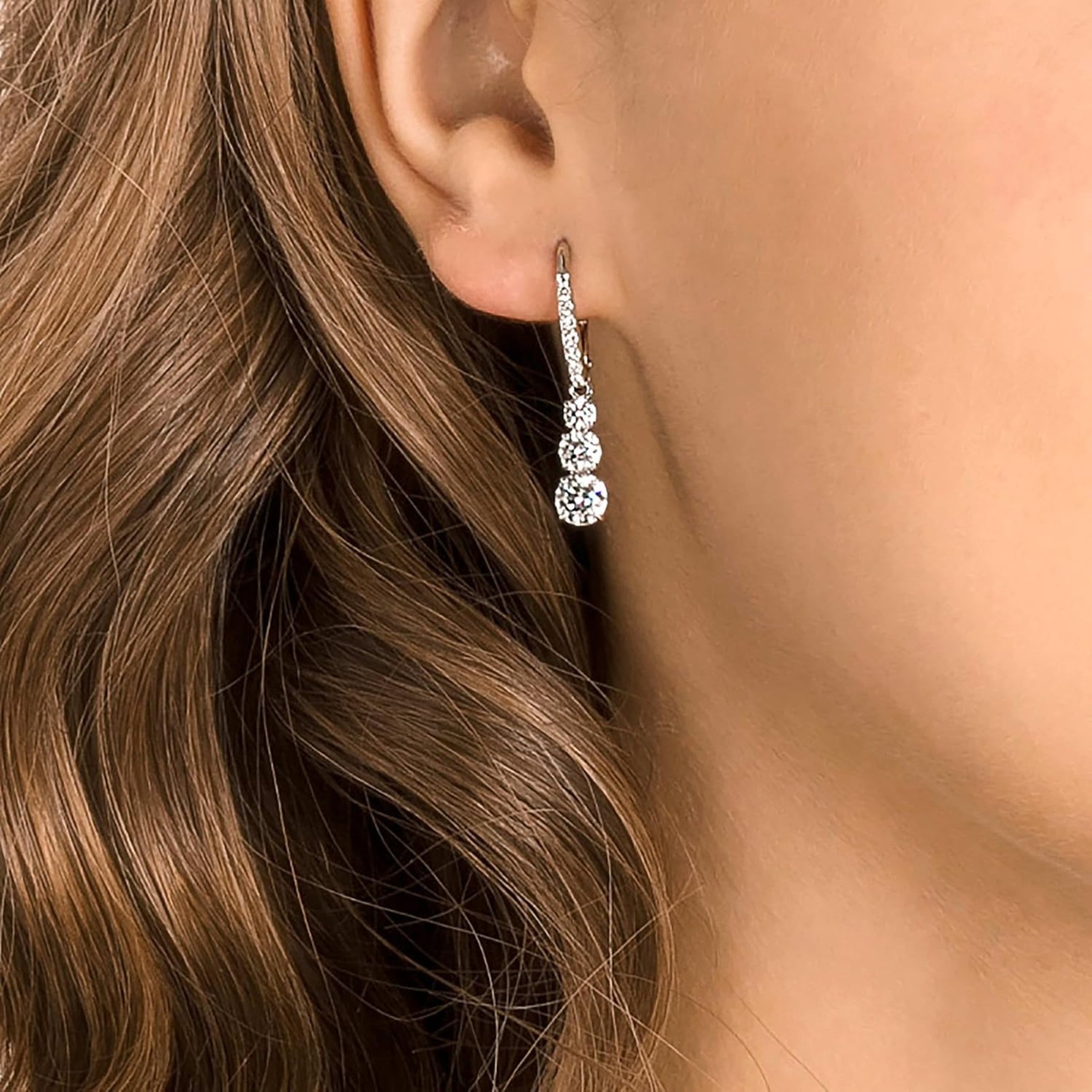 Stilla Attract Hoop Earrings Round Cut, White, Rhodium Plated 5416155