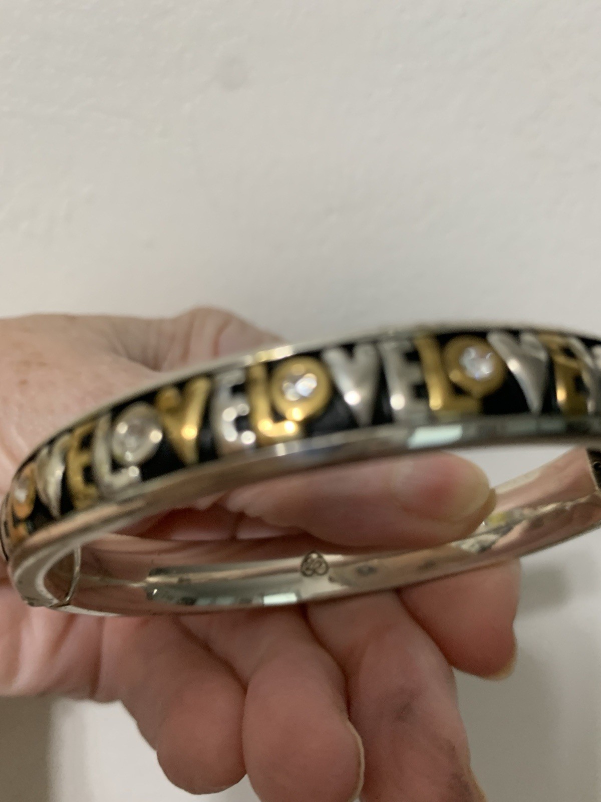 Love Bangle By Brighton.Cubic Zirconia,Enamel,Clasp closure& Silver Plated,8”Fit
