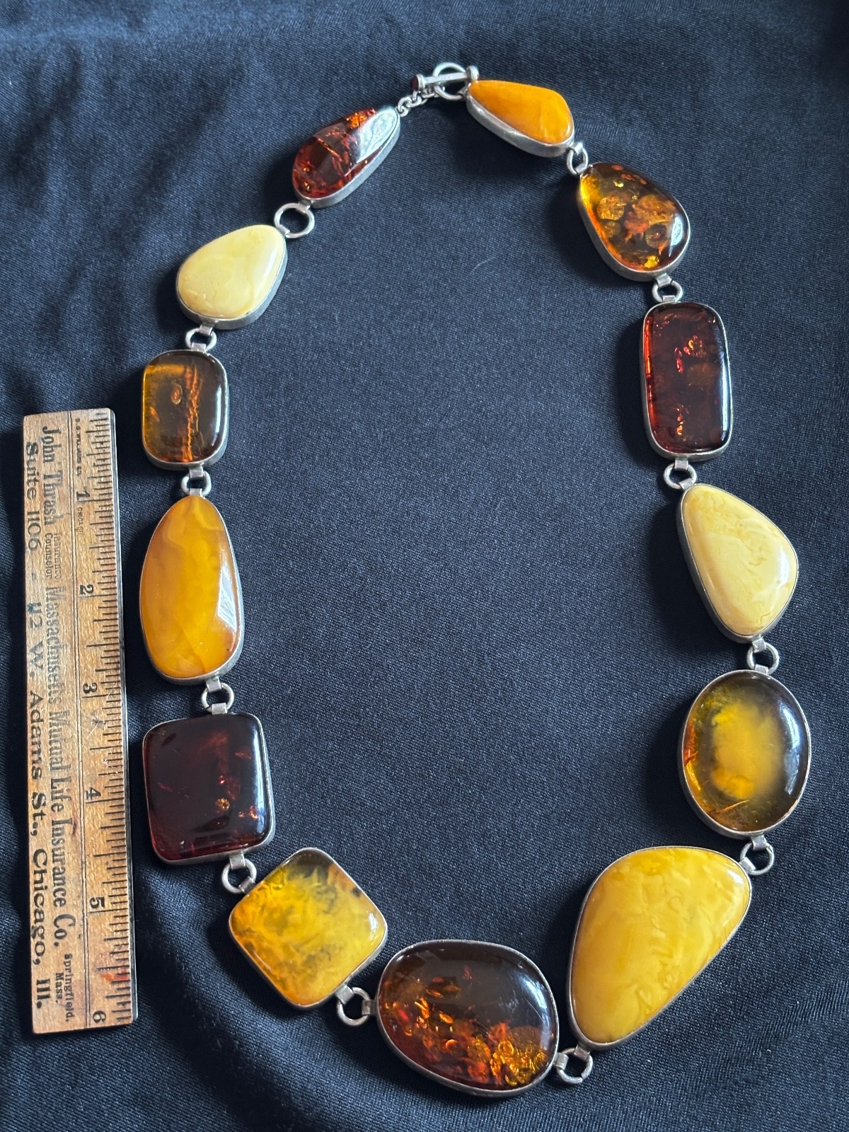 Genuine Lg Amber & Sterling Statement Necklace Egg Yolk Cognac Butterscotch 143g