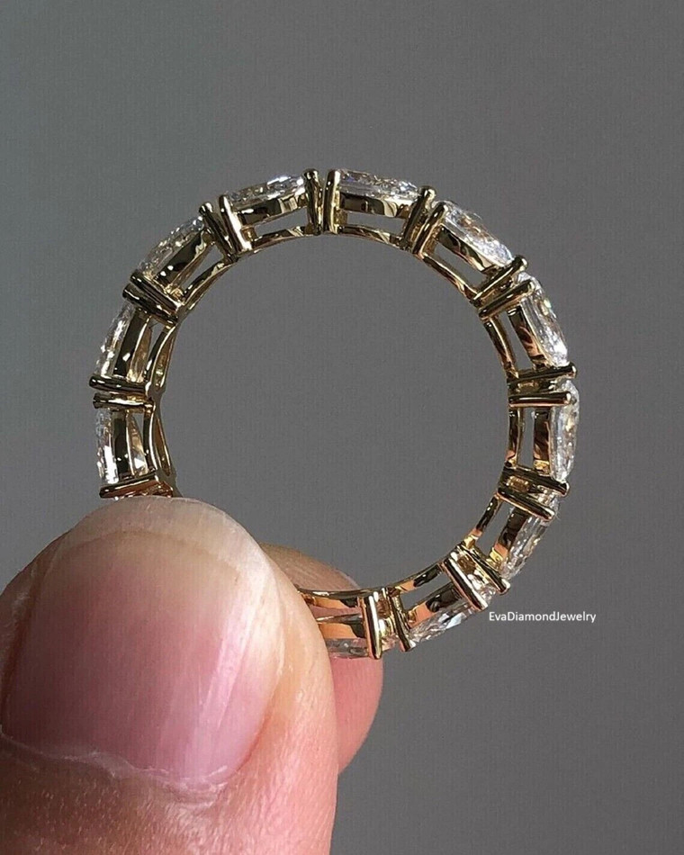 3Ct Pear Cut Moissanite Ring Full Eternity Band 14k Yellow Gold Plated Sliver