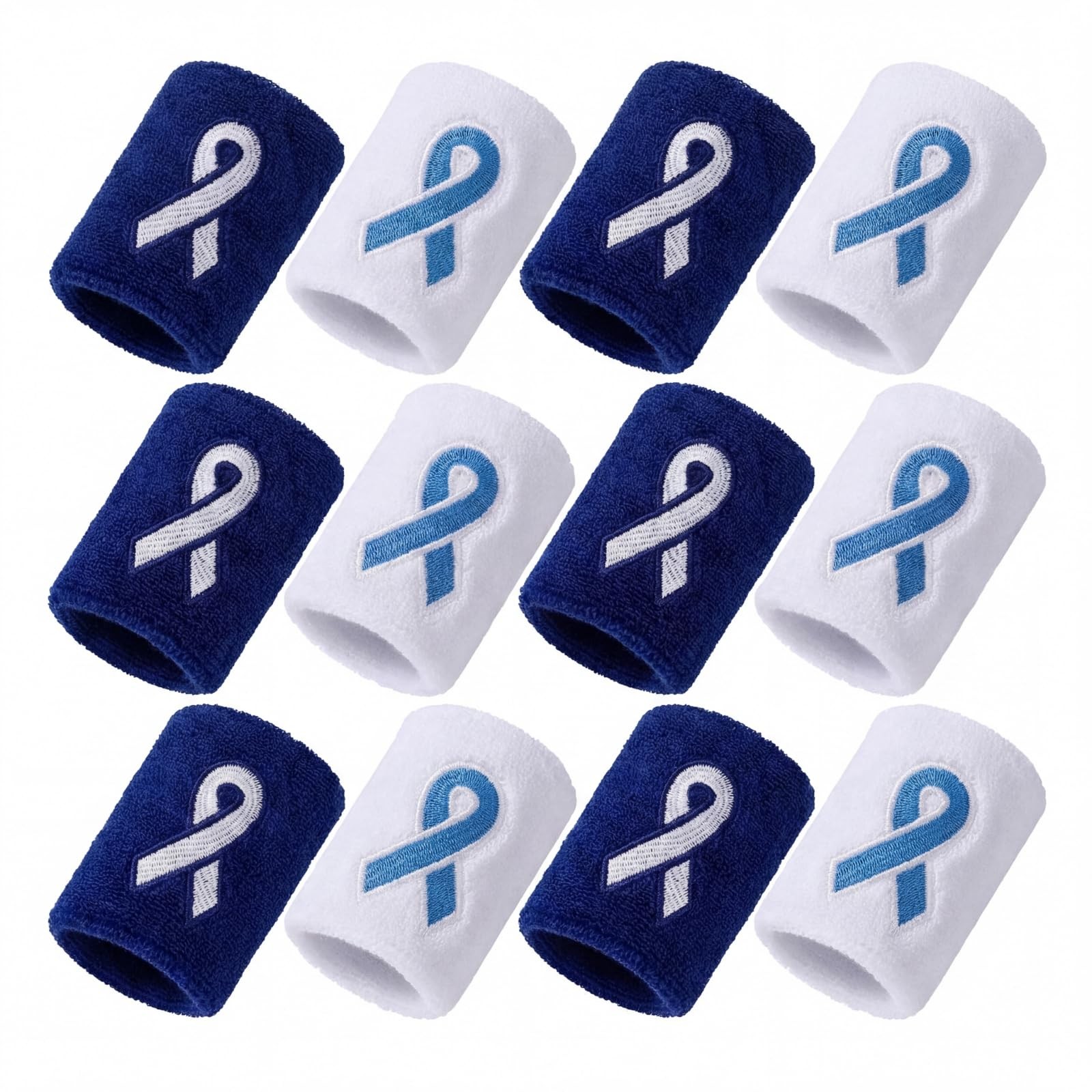 12 PCS Colon Cancer Awareness Wristbands Blue Ribbon Embroidery Sweatbands