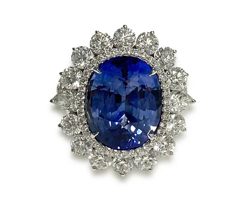 6.00 Ct Oval Natural Sapphire & Diamond Wedding Ring 14K White Gold Size 8