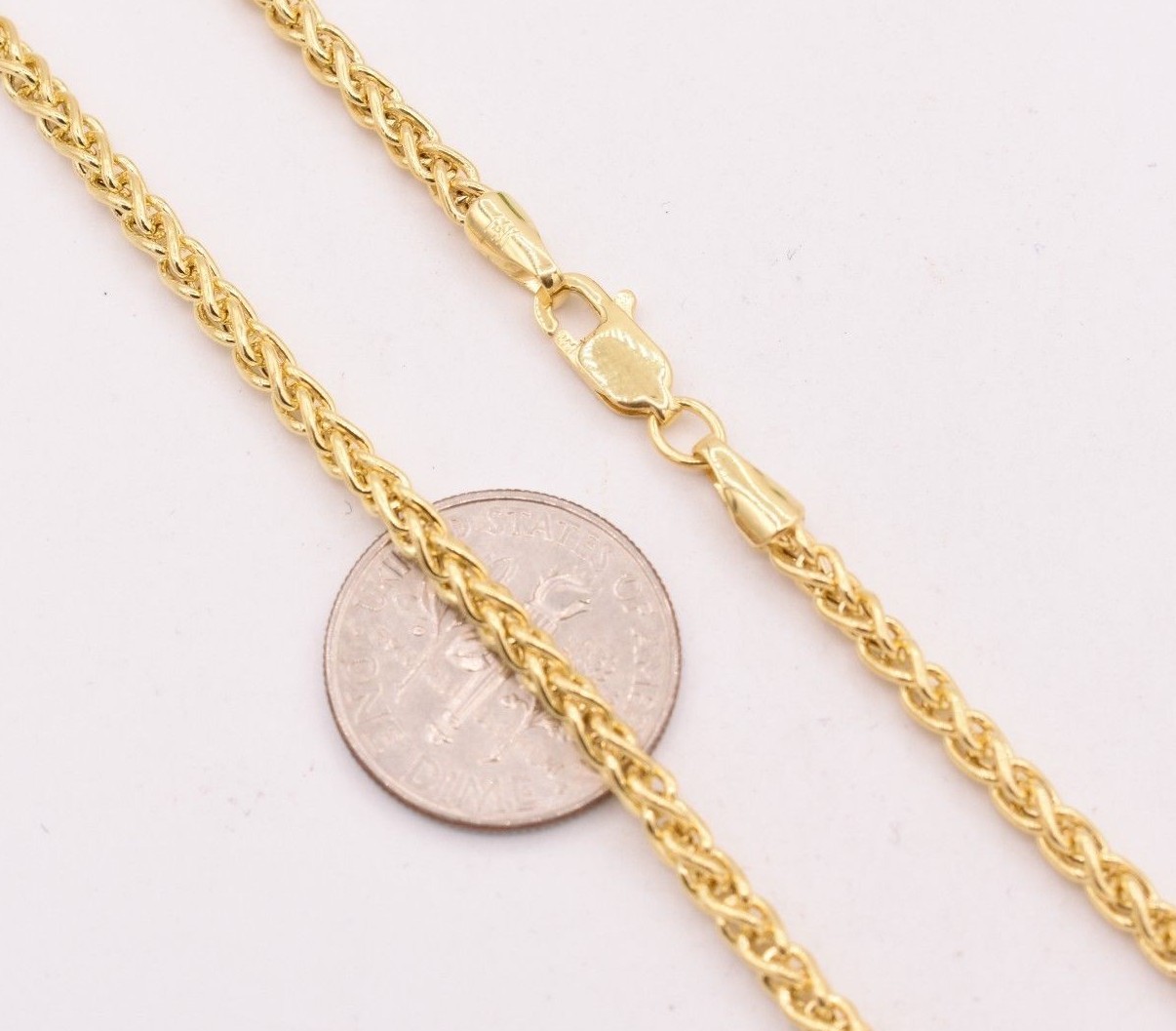 2.8mm Round Wheat Spiga Chain Necklace Real 14K Yellow Gold Lobster Lock