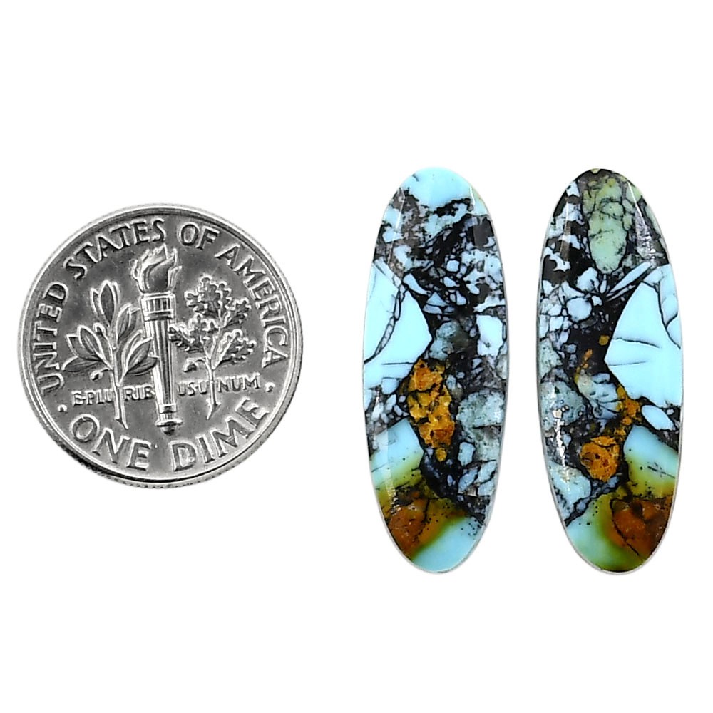 Lucky Charm Tibetan Turquoise Pair 9.2×25.5×2.7mm Oval Shape Gemstone LS80-04921