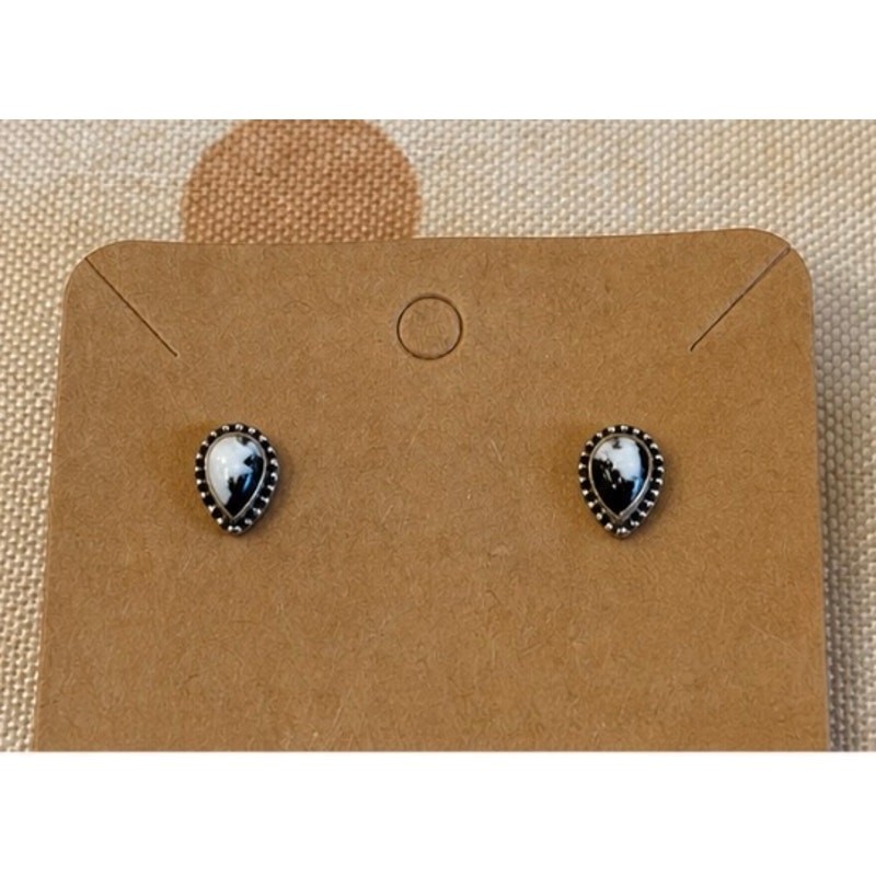 White Buffalo Teardrop Stud Earrings Sterling Silver Petite Western Earrings