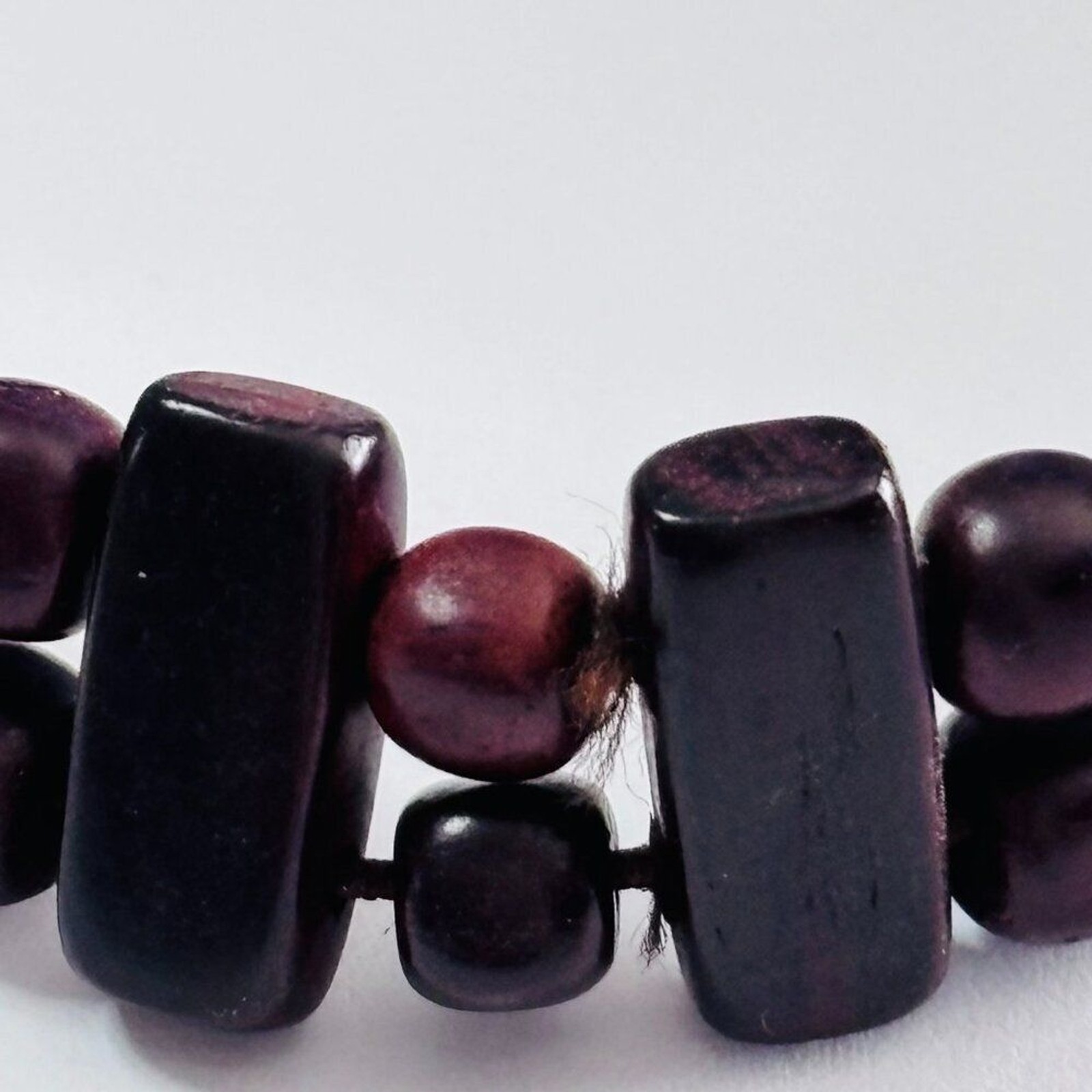 Boho Burgundy & Black Wooden Bead Stretch Bracelet Double Strand