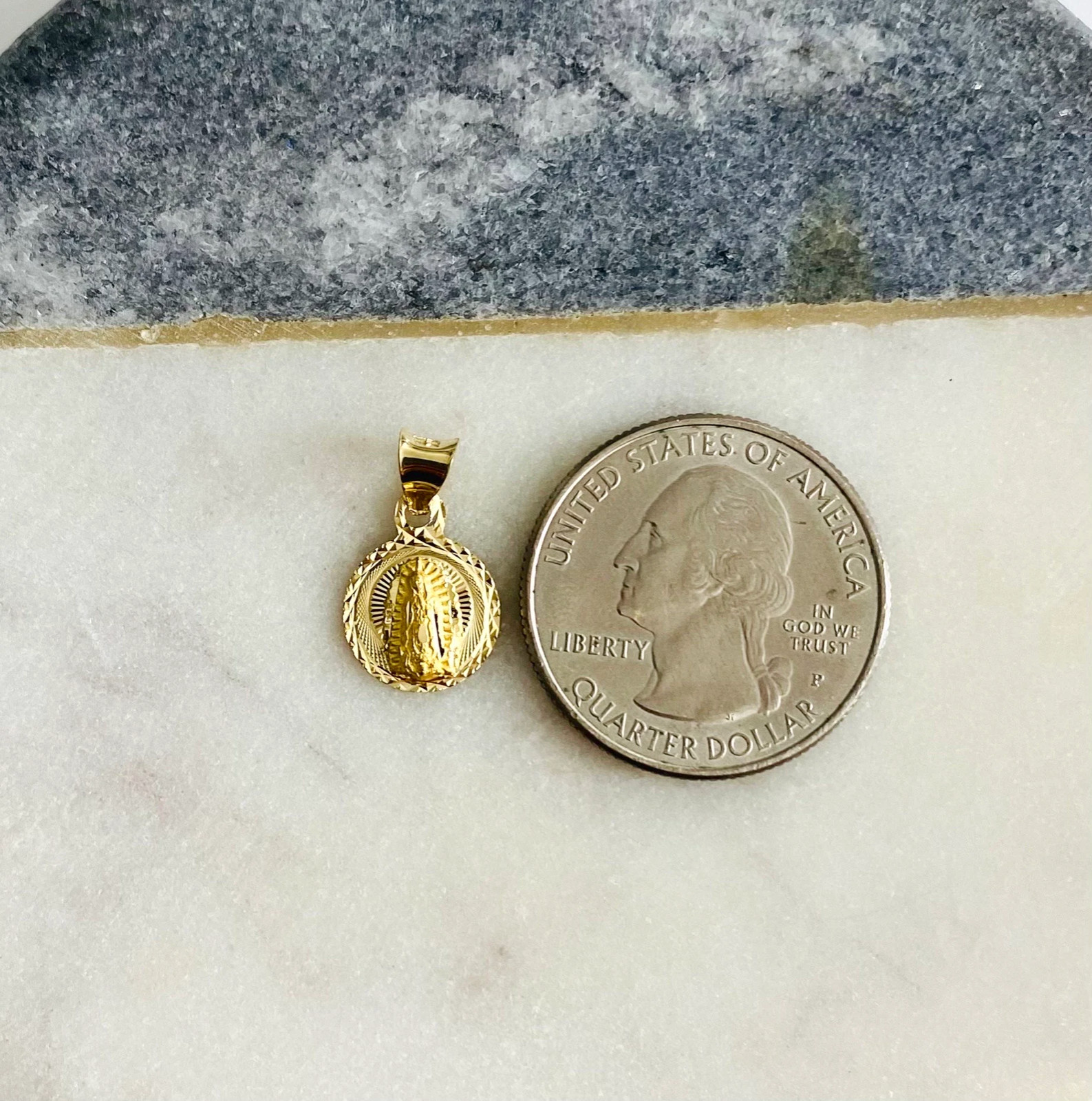 14K Solid Gold Virgin Guadalupe ,Virgin Mary 17mm x 11mm Small Pendant – PT308