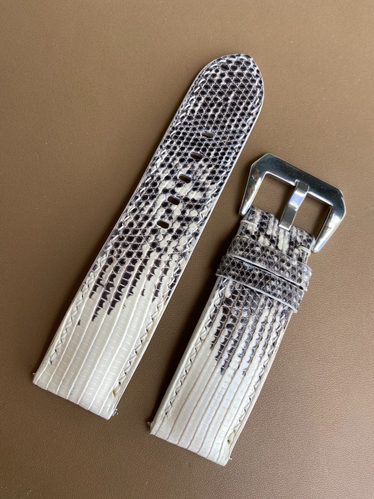 Black White Lizard Leather Watch Strap Band, Size 18 20mm 21mm 22mm 24mm 26mm