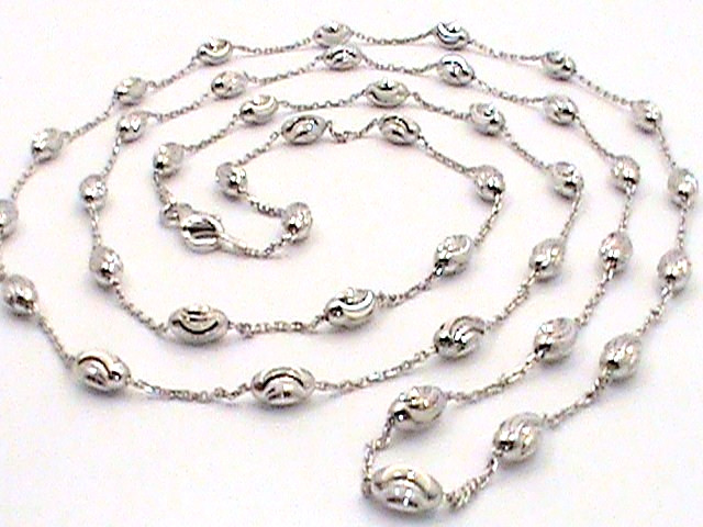 14K White Gold on Sterling Silver Oval Moon Station Cable Link 18″ 36″ Necklace