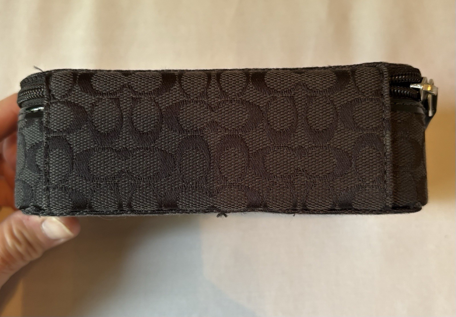 Authentic COACH Signature Monogram Travel Zip Around Jewelry Case BLACK