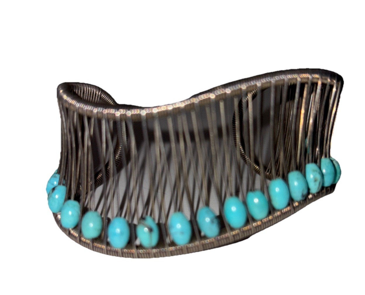 Tana Acton Sterling Silver Kinetic Wave Cuff Bracelet/Turquoise Beads 27.24 gr.