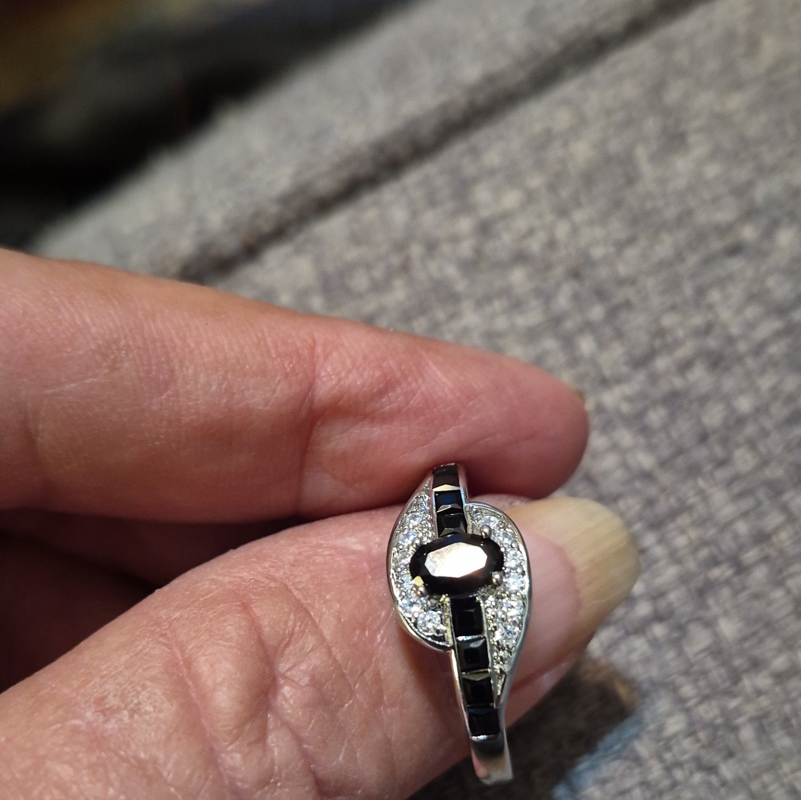 925 Stamped Silver Oval Black Rhinestone Cocktail Ring Size 7,8,9,&10 Avail.