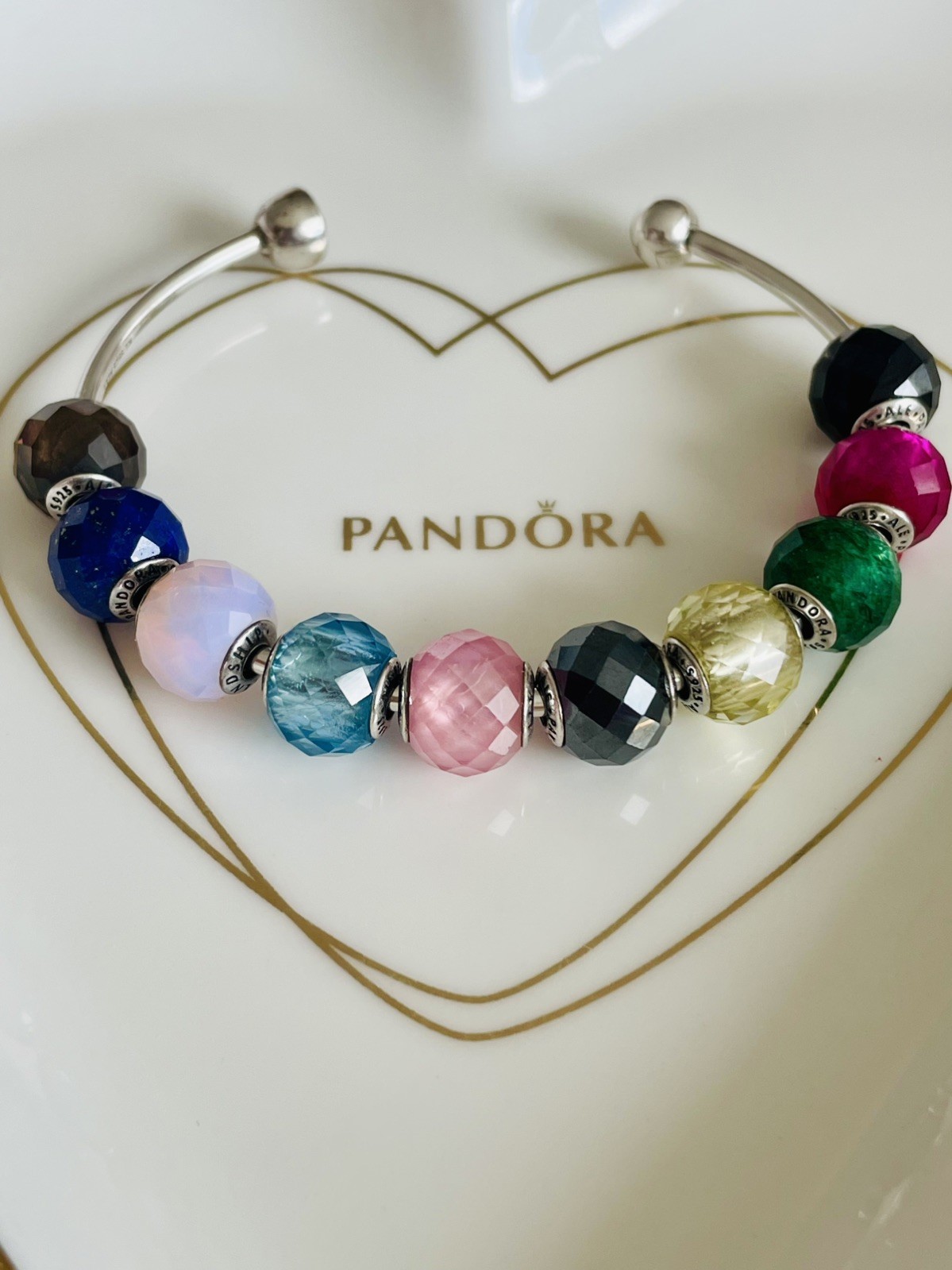 💜 PANDORA Silver ESSENCE BANGLE Bracelet Size 1 ~ 16cm ✨ Crystals 💝🎁
