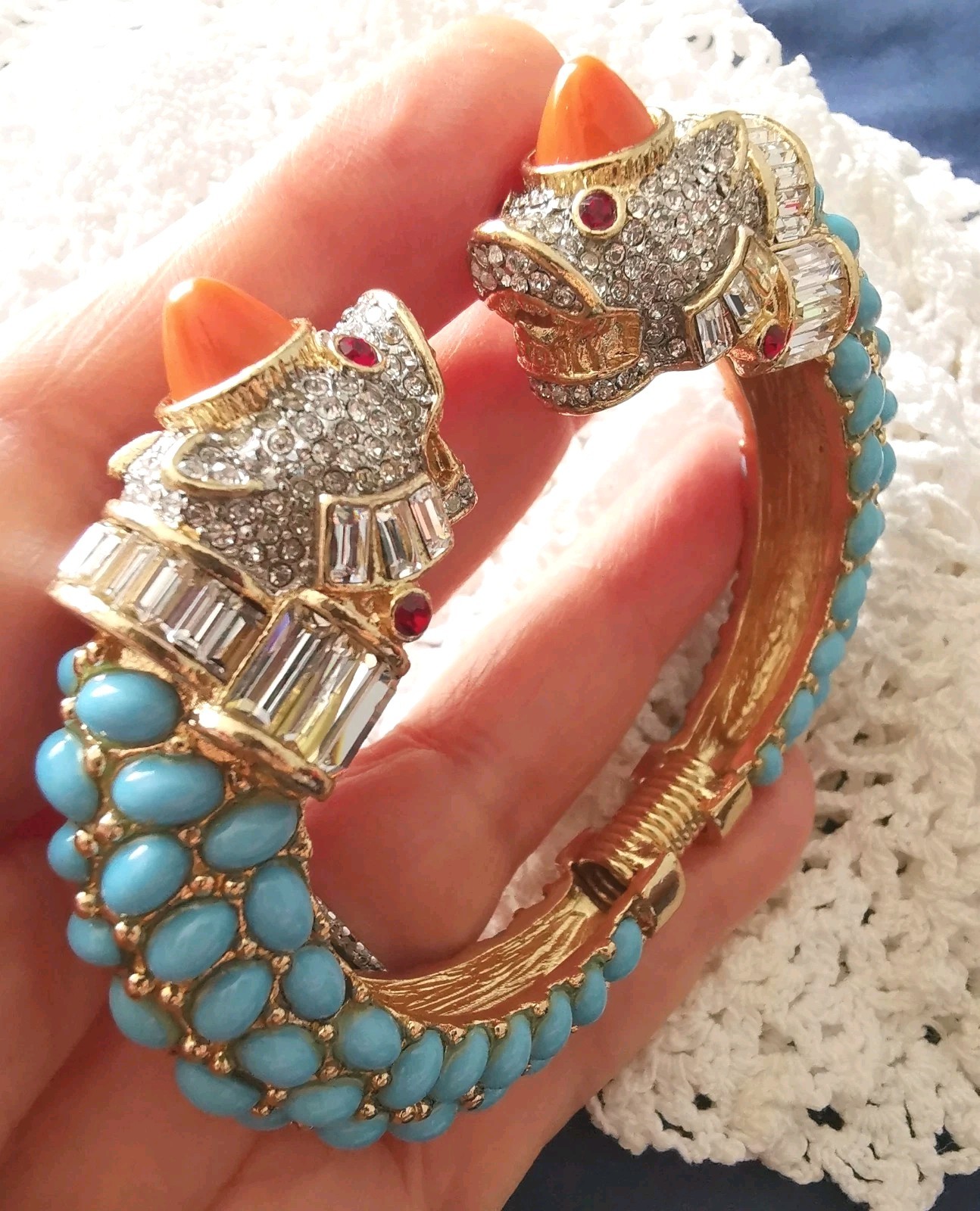 KENNETH LANE KJL KOI FISH GP CUFF/BRACELET TURQUOISE/CORAL CABS RED/ICE CRYSTALS