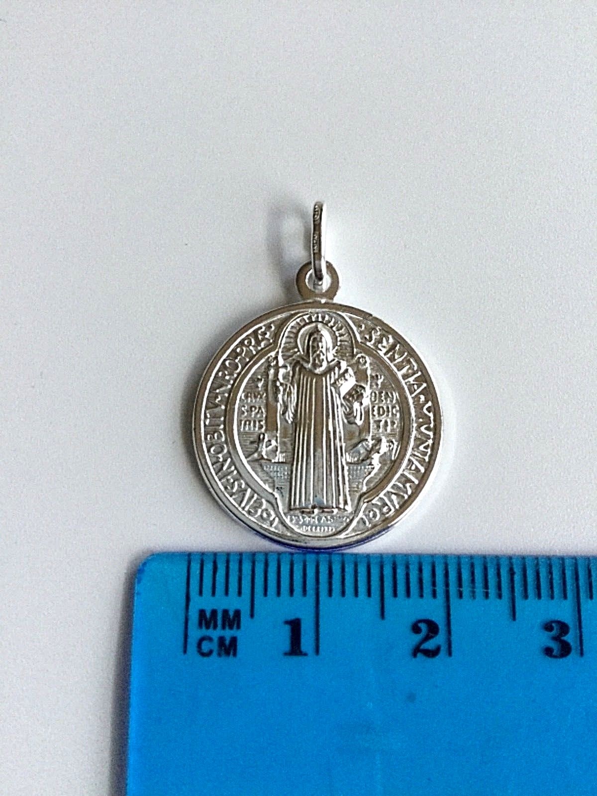 MEDALLA DE SAN BENITO PLATA 925/ITALIAN 925 SILVER SAINT BENEDICT PENDANT-20mm#1