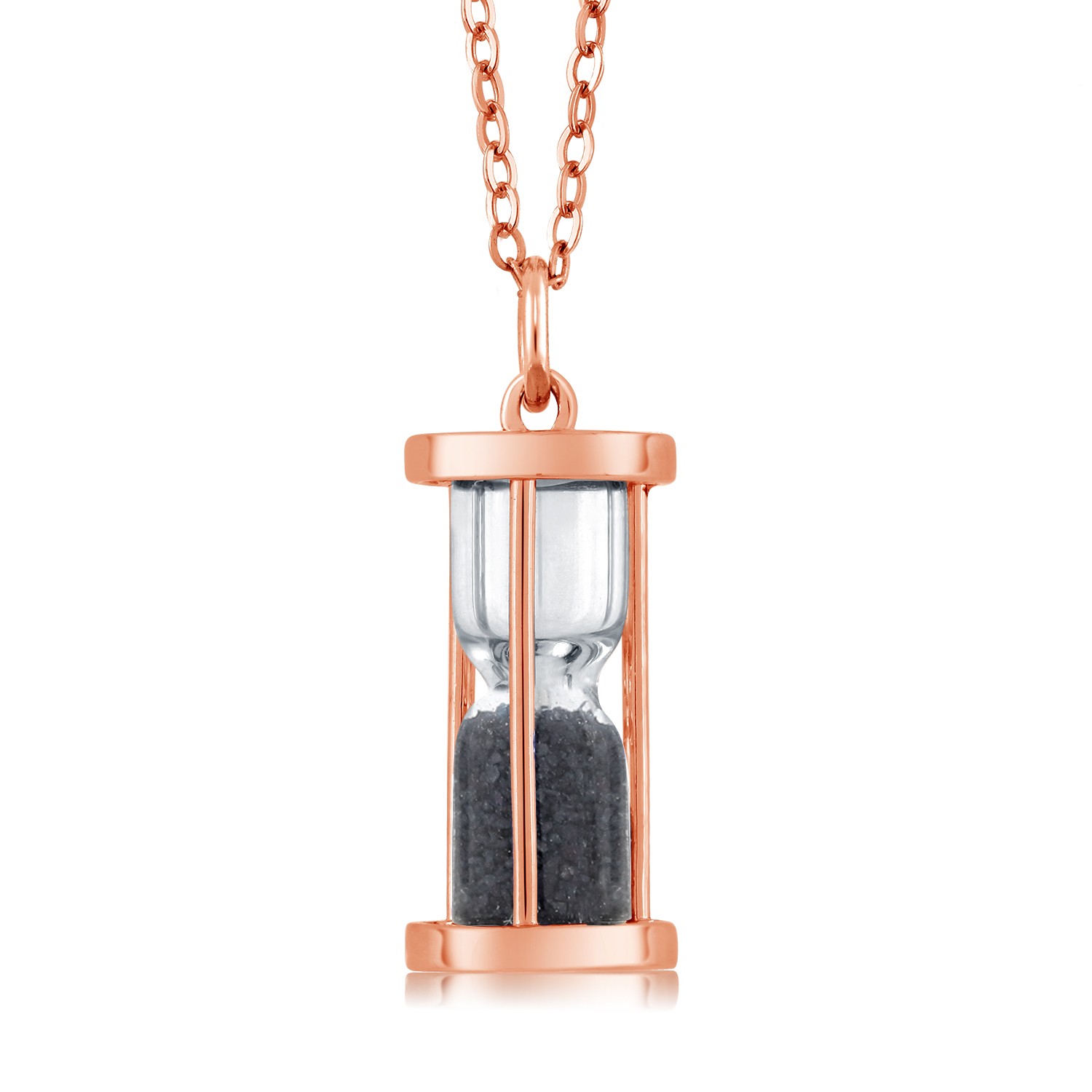 18K Rose Gold Plated Silver Hourglass Pendant with 0.50 Ct Black Diamond Dust
