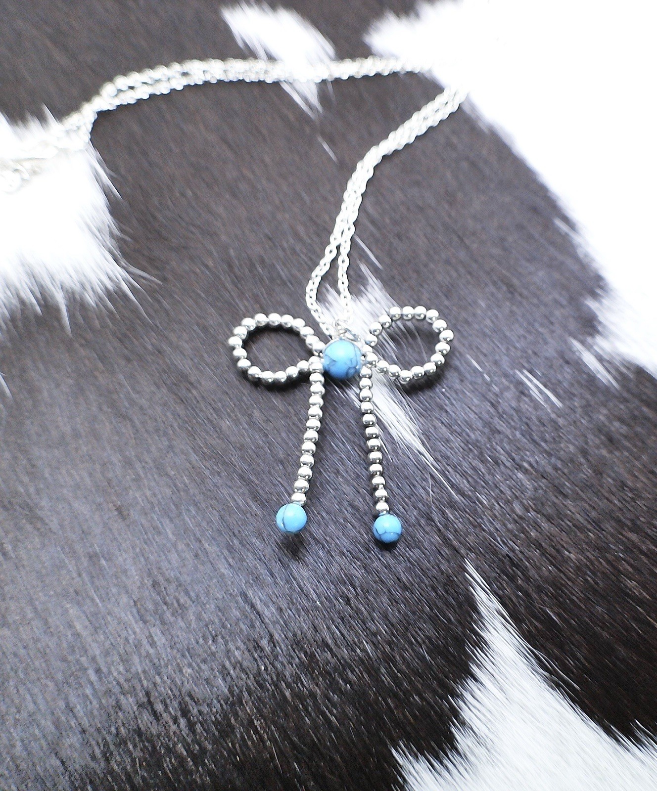 925 Sterling Silver Western Bow Necklace Turquoise Cowgirl Bow Pendant Necklace