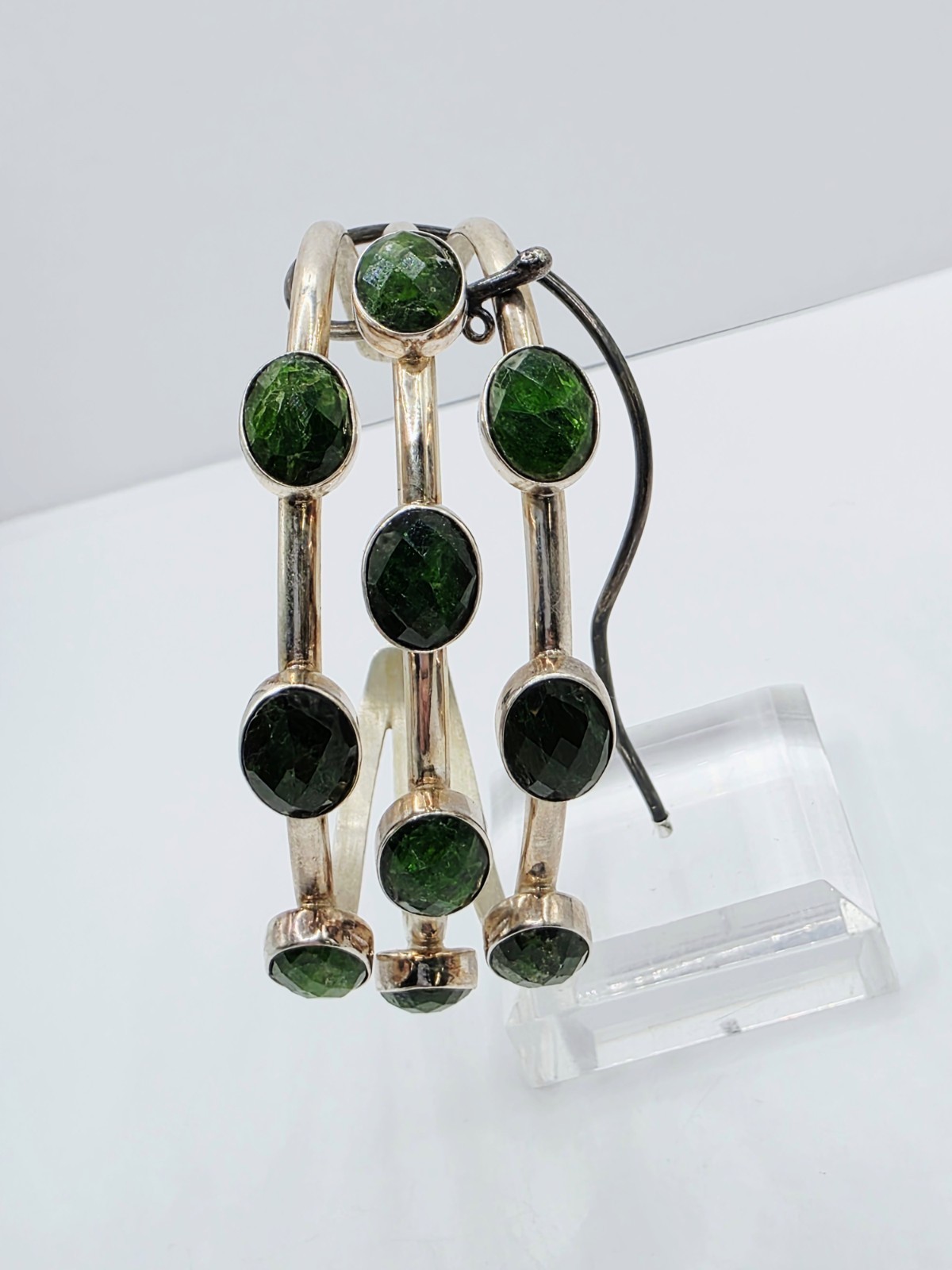 Jay King Sterling Silver Green Chrome Diopside MultiStone Cuff Bracelet 6.5″