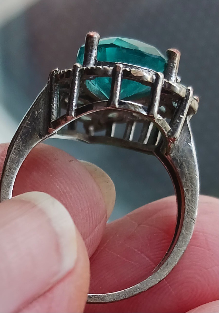 Vtg Cocktail Ring Aqua Blue Silverplate/ Silvertone Estate Ring Sz 7.75