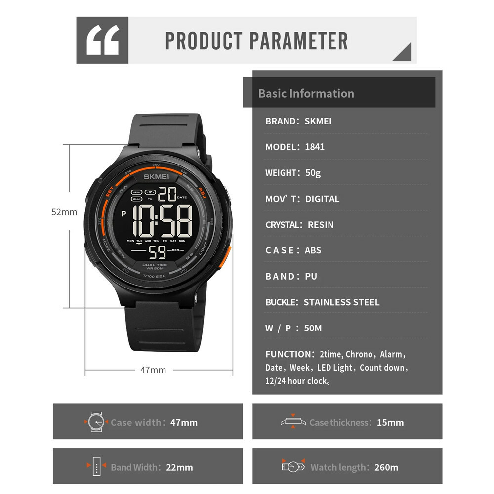 SKMEI Men Sport Watches Countdown Electronic Watch Military Digital Wristwatch