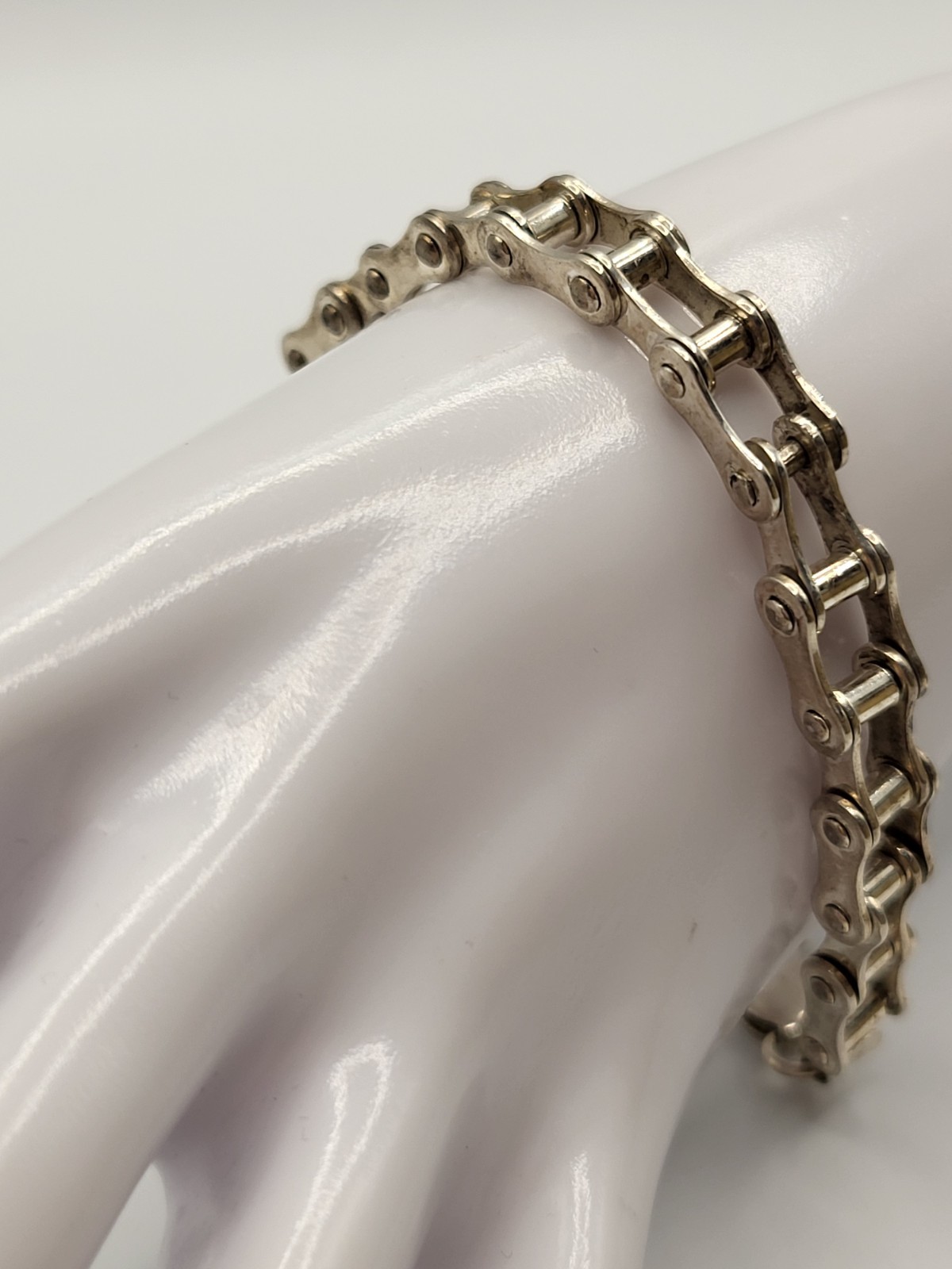 Men’s Signed PGDA 925 Sterling Silver Bike Chain Bracelet 8″