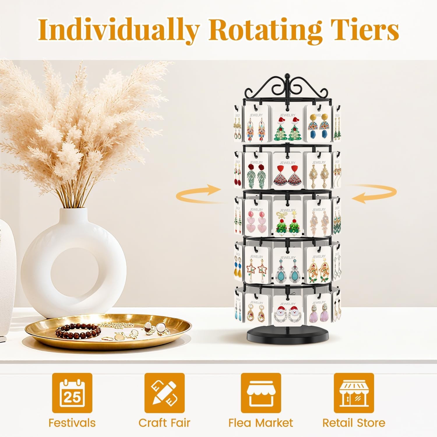 EsLuker.ly Earring Holder Organizer Rotating Display Tree Stand, Adjustable H…