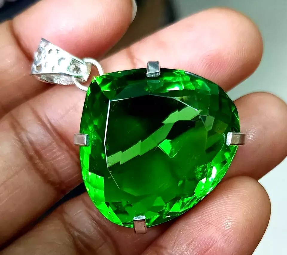 94.70 Ct+ Certified Natural Green Pear Topaz 925 Solid Silver Pendant Gemstone