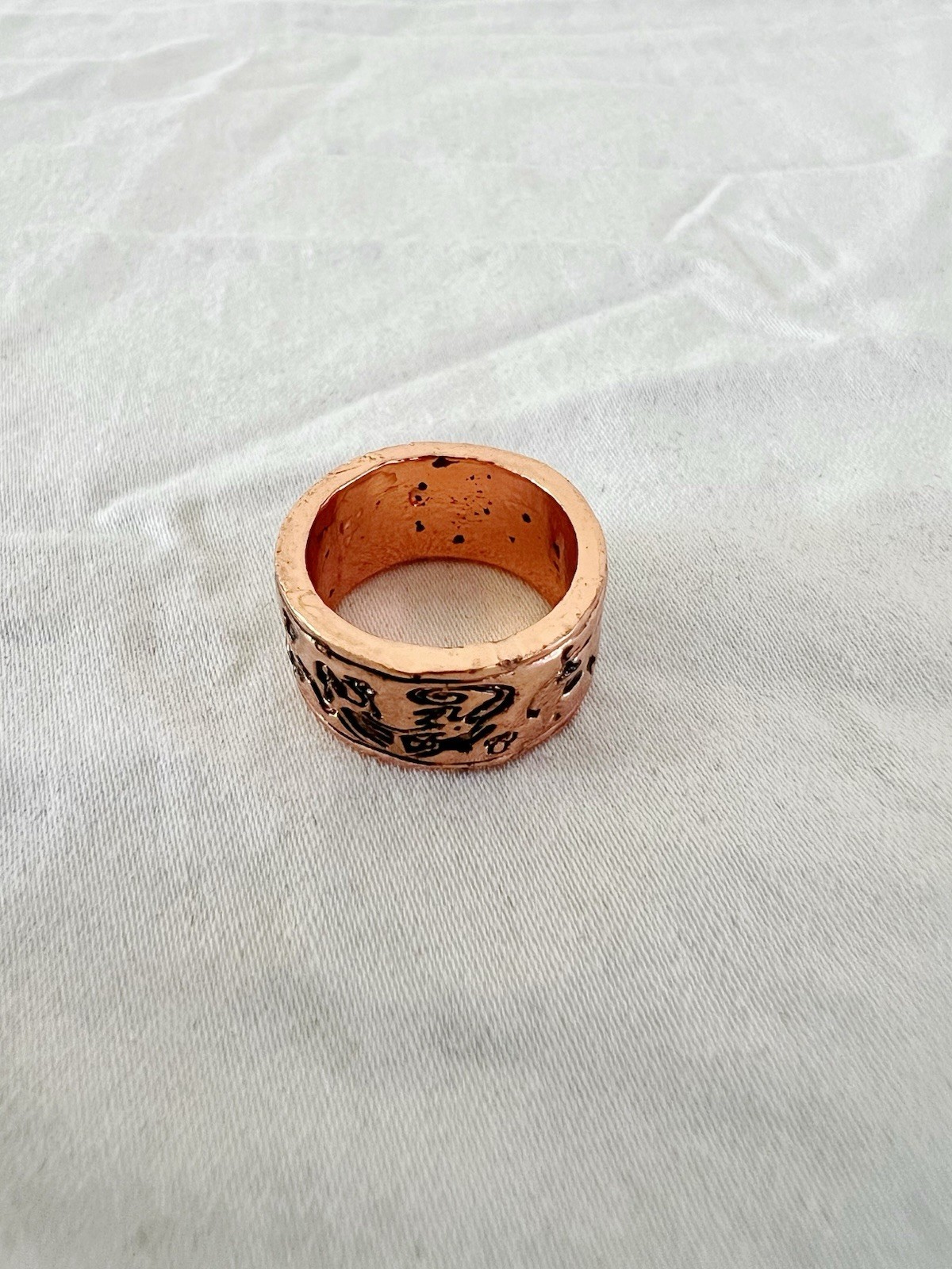 Vintage Unique Copper Engraved Band Ring Size 5.25 Art Theme Rare Find