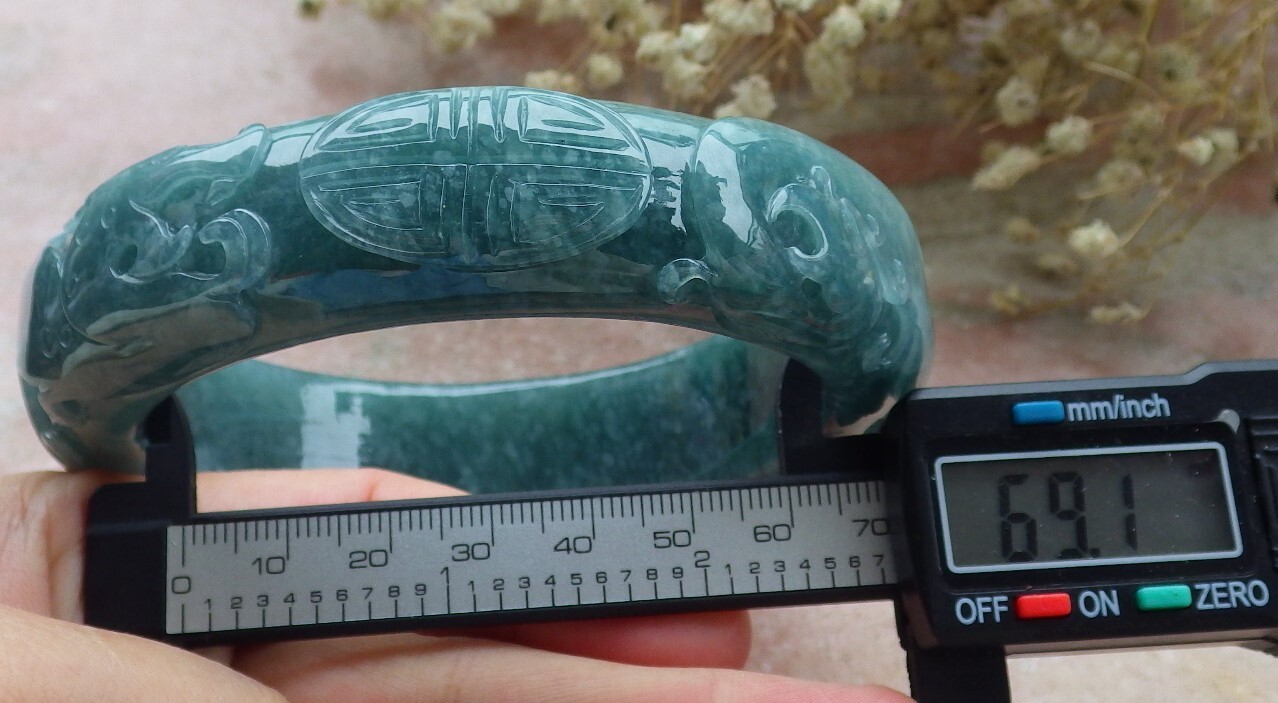 Certified Blue Green JADE Jadeite Dragon Phoenix Bangle Bracelet 69mm 589283 AS