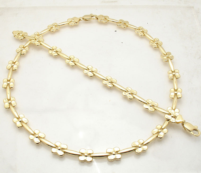 Plumeria Stampato Bracelet Necklace Set 14K Yellow Gold Plated Silver 925