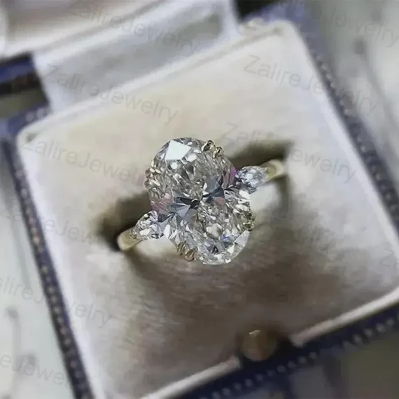3 Ct Oval F/VS1 Lab Grown Diamond Women Engagement Gift Ring 14K Yellow Gold