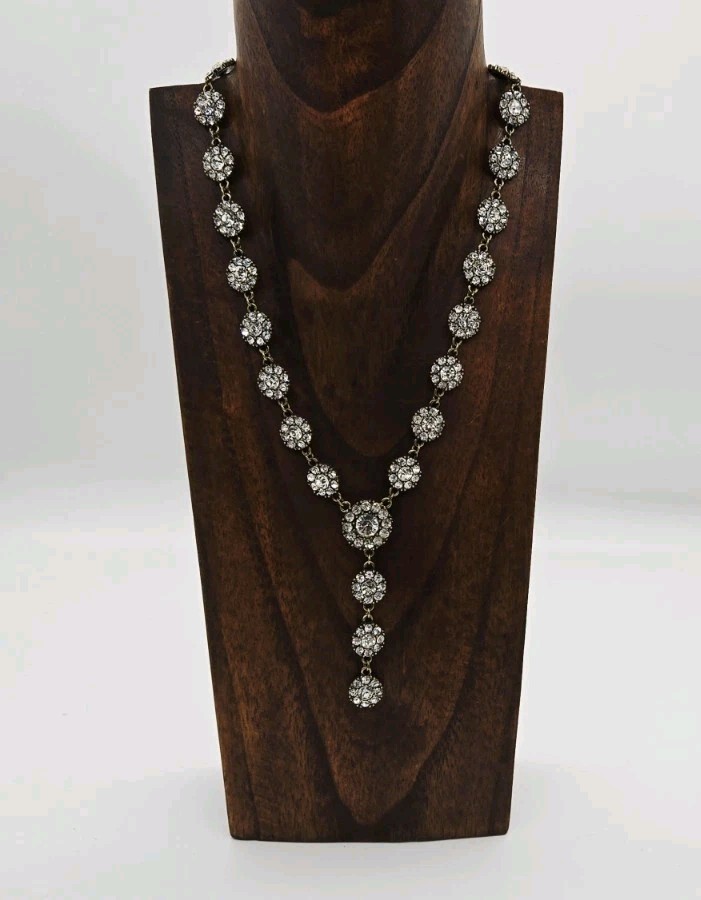 Flower Crystal Rhinestone Necklace Y Drop Gold tone Wedding Prom Pageant 20.5 in