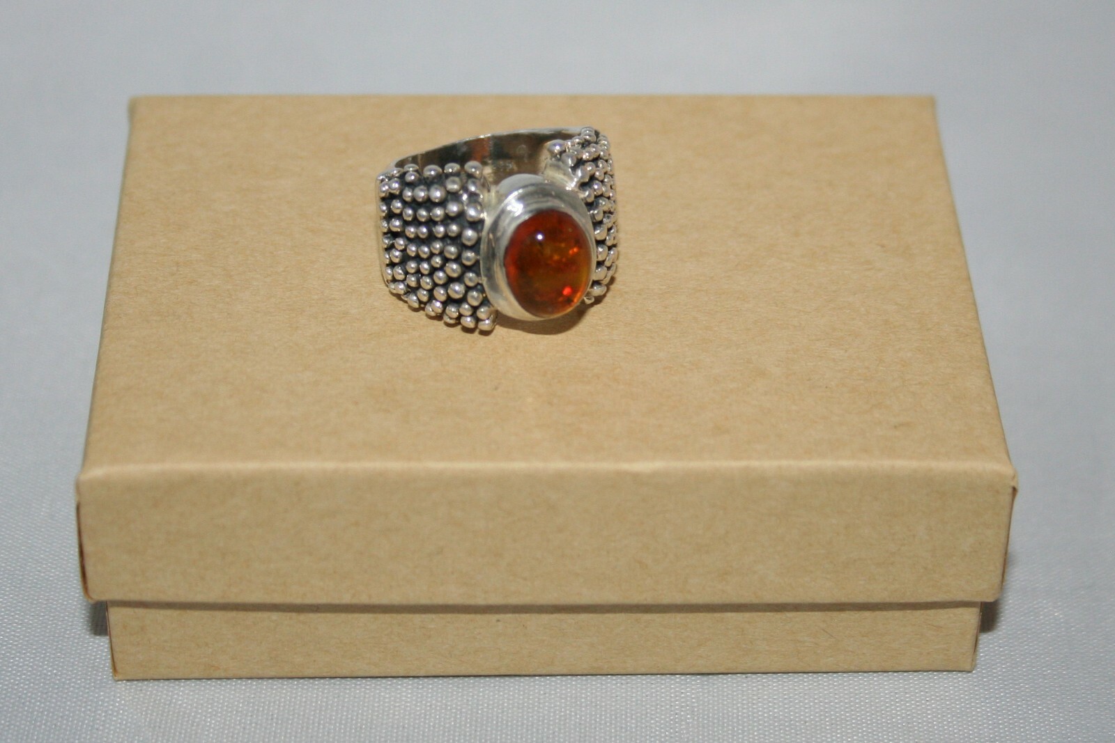 Silpada Sterling Silver Beaded Amber Cabochon Wide Band Ring R0893 Size 6