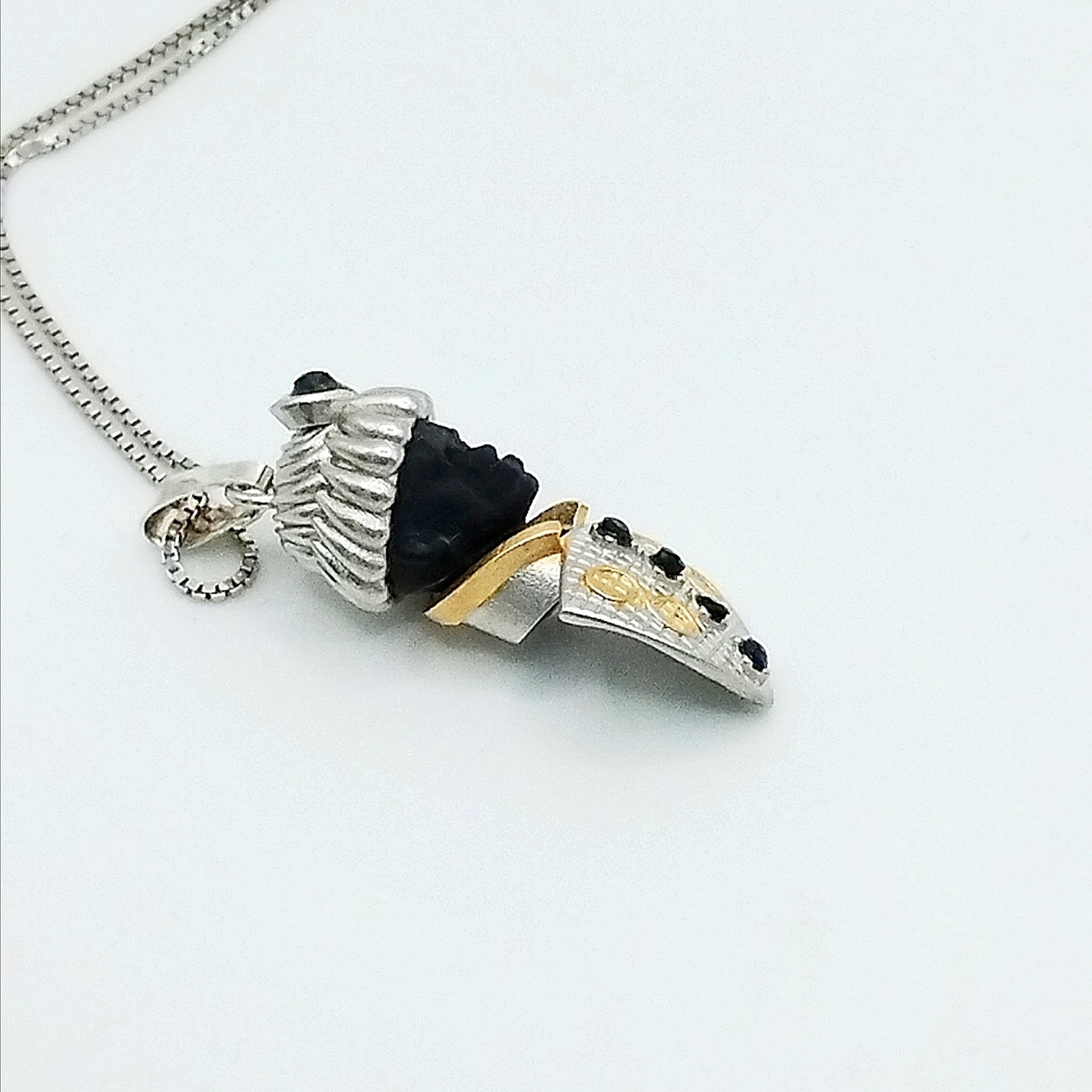 Moretto Venetian 925 Silver Handcrafted Necklace with Black Spinel