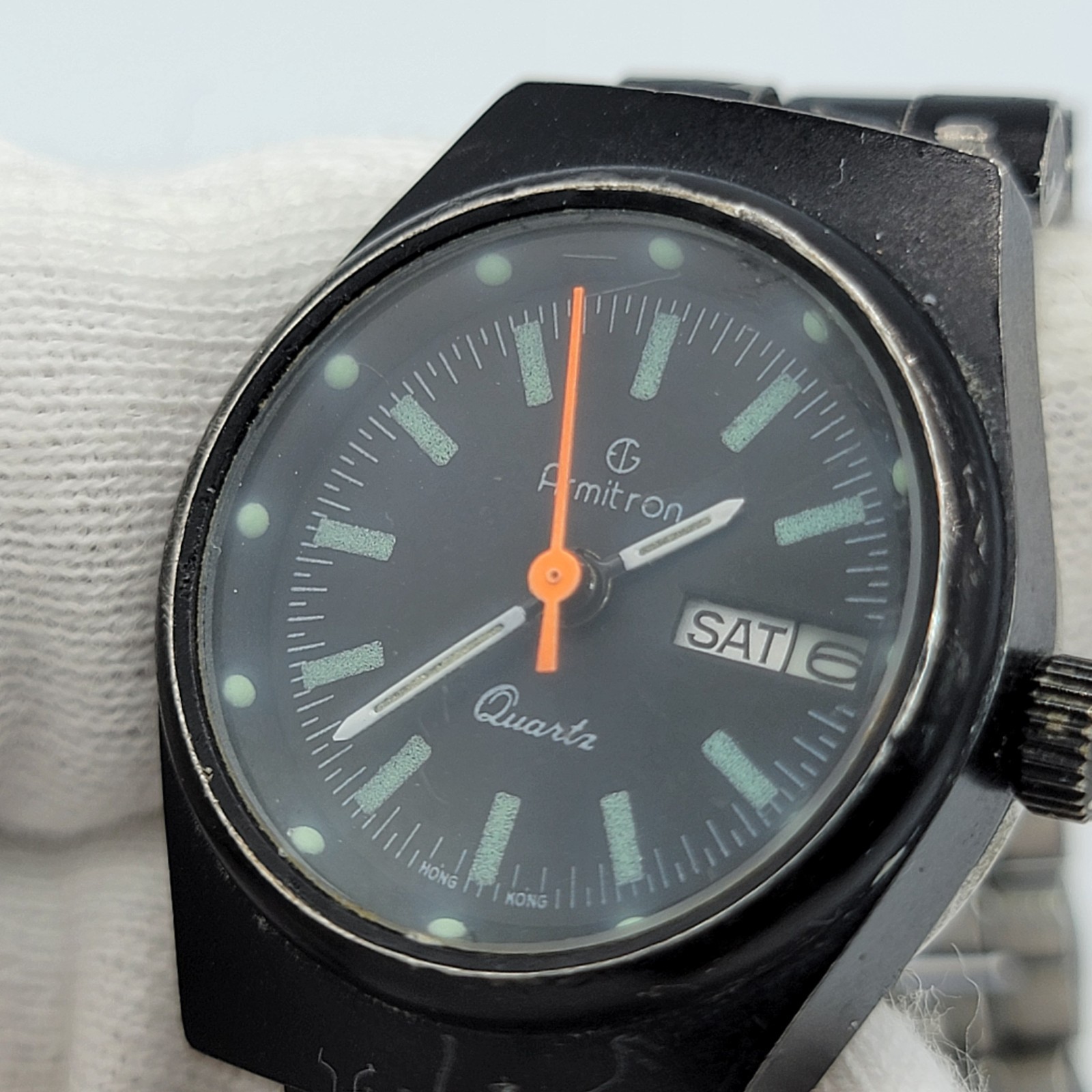 VTG Armitron Women Watch 23mm Day Date Indicator Black Stainless Steel , Runs *