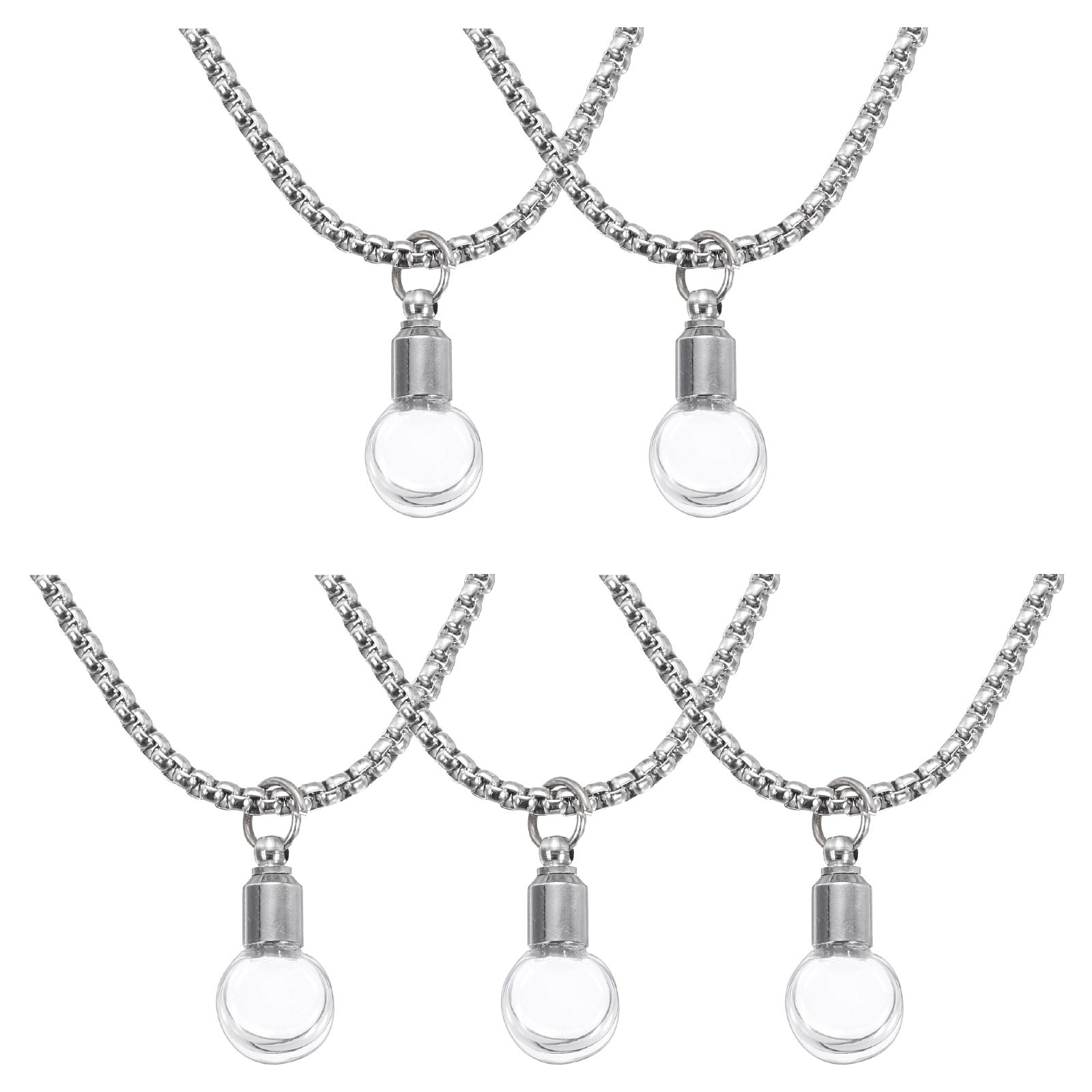 Vial Necklace, 5Pcs Flask Glass Container Necklace, Silver Tone